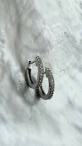 Vintage Natural Pave Diamond Huggies in 14k White Gold, Stackable or Stand Alone