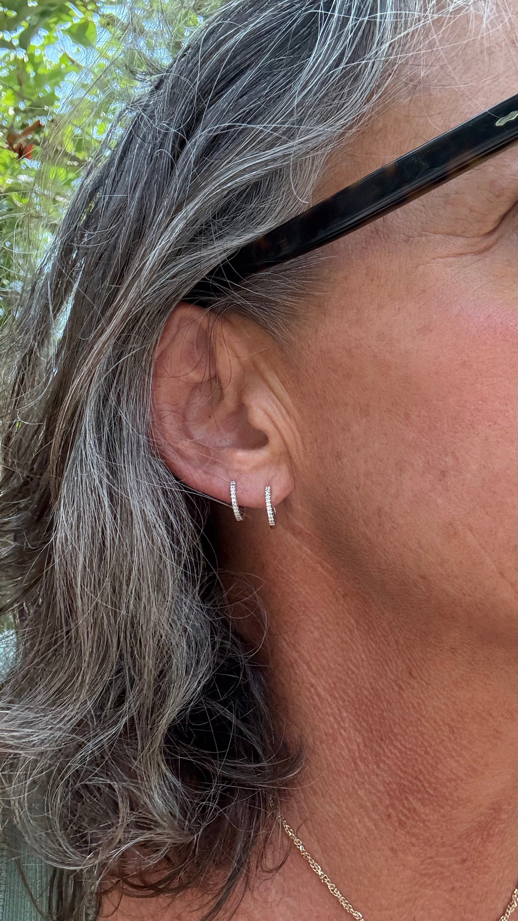 Vintage Natural Pave Diamond Huggies in 14k White Gold, Stackable or Stand Alone
