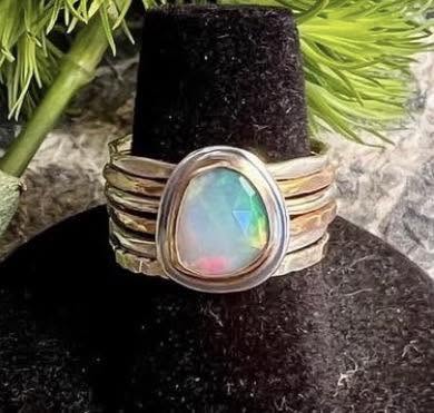 Rose Cut Opal Bezel-Set Ring in Sterling Silver