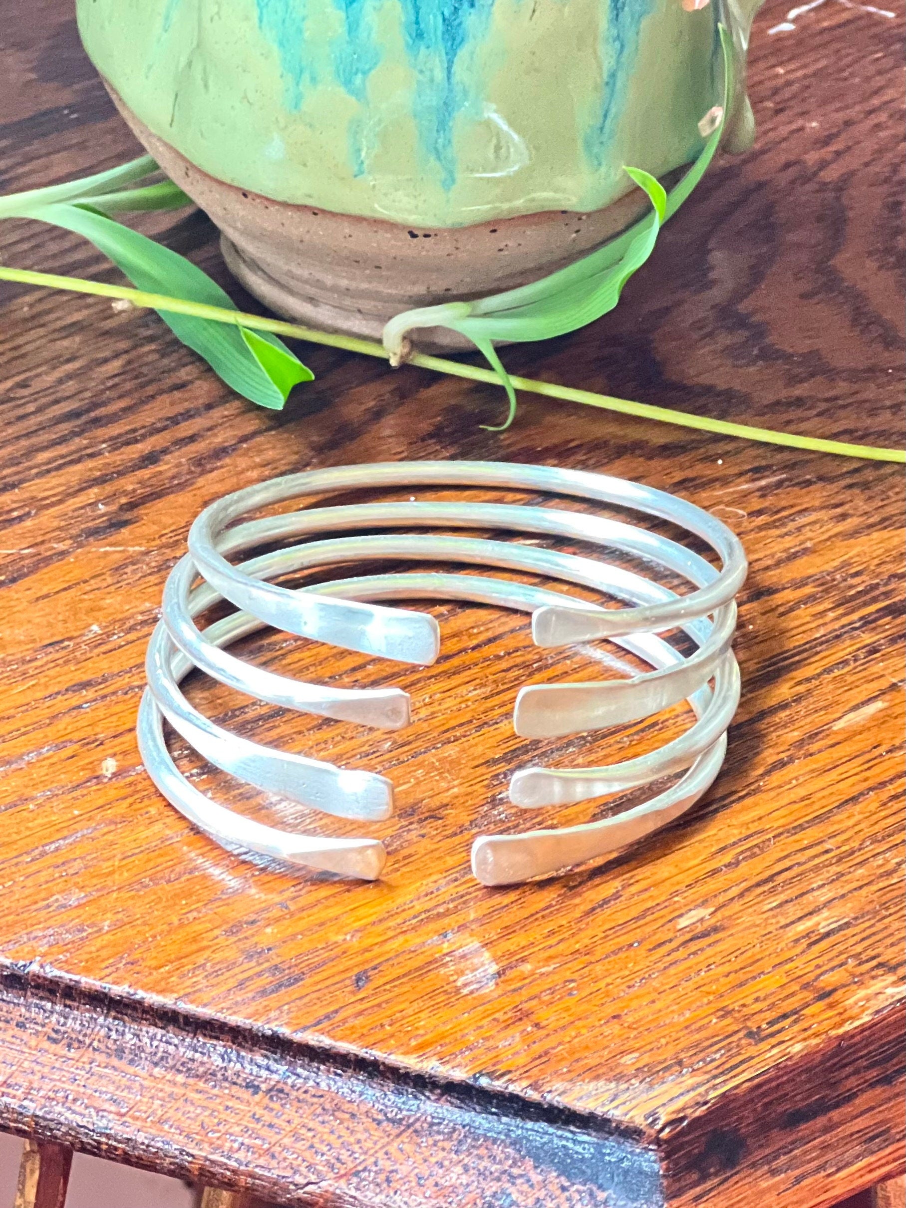 Chunky Silver Hammered Bangle Bracelet