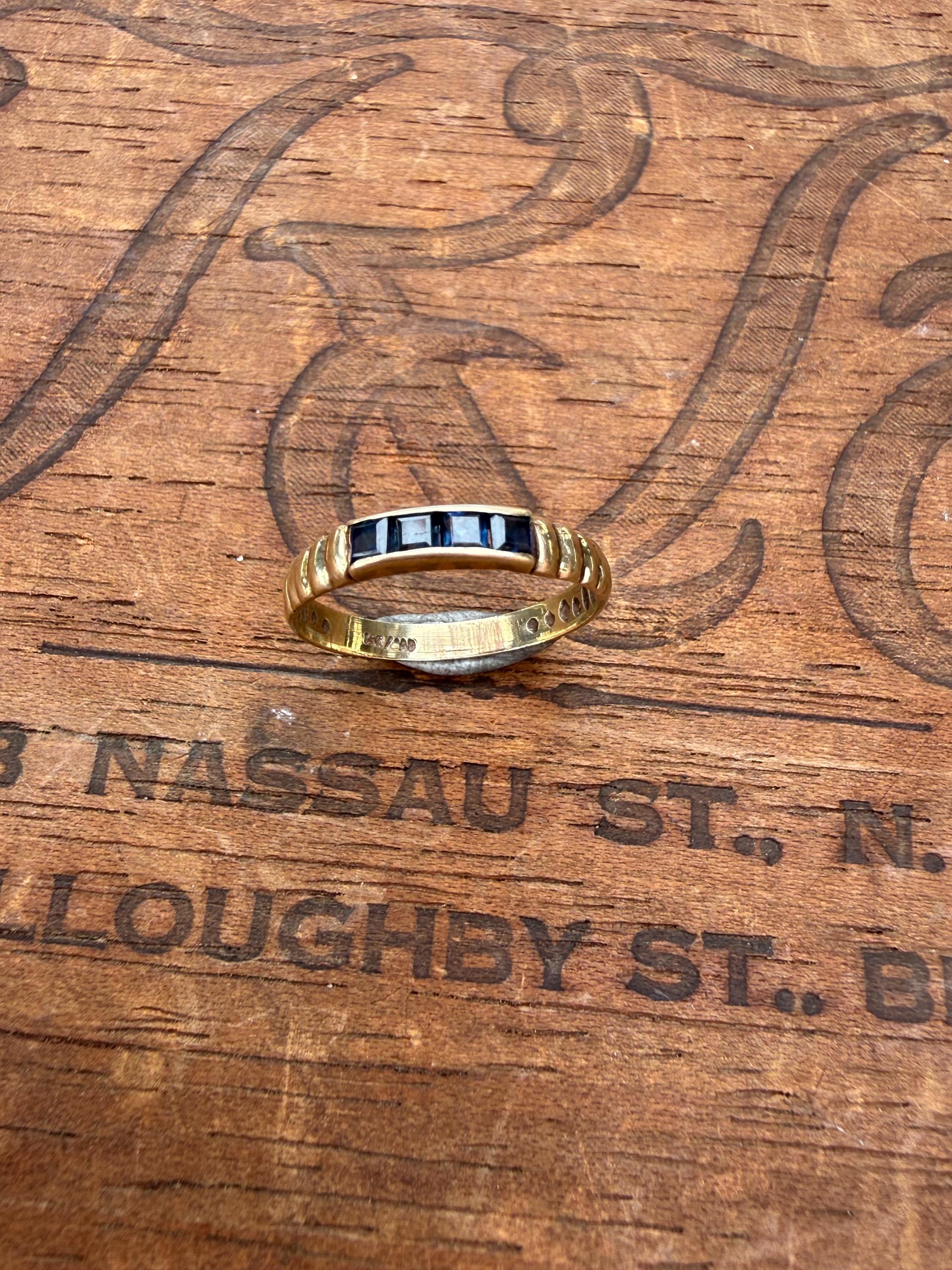 Vintage 14k Gold Band with Princess Cut Sapphires, size 6