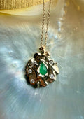 Vintage 14k Gold Emerald Pendant Necklace: Organic Moissanite Diamonds