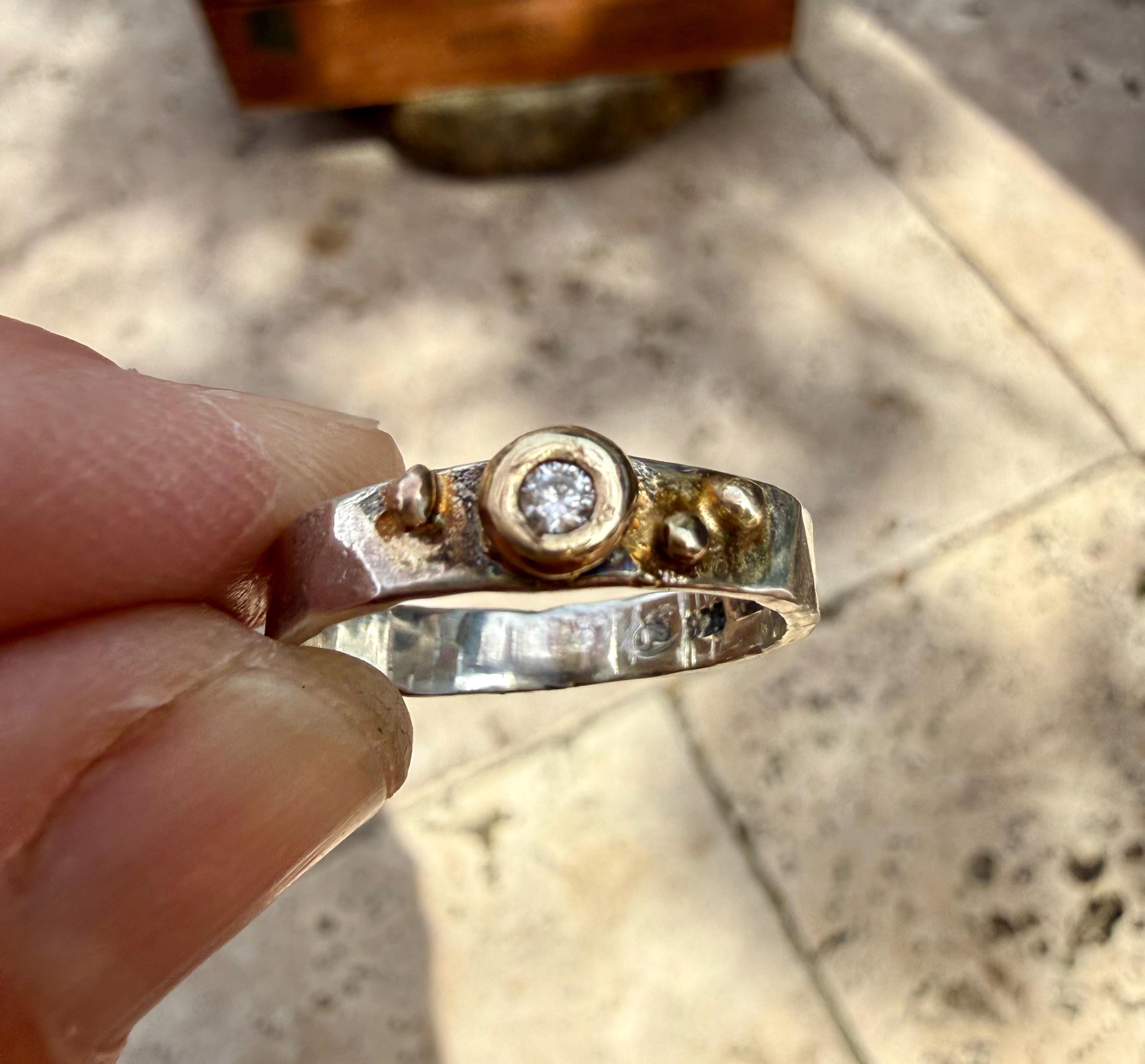 Fused Sterling Silver & Recycled 14K Gold with  a 3mm Natural Diamond.