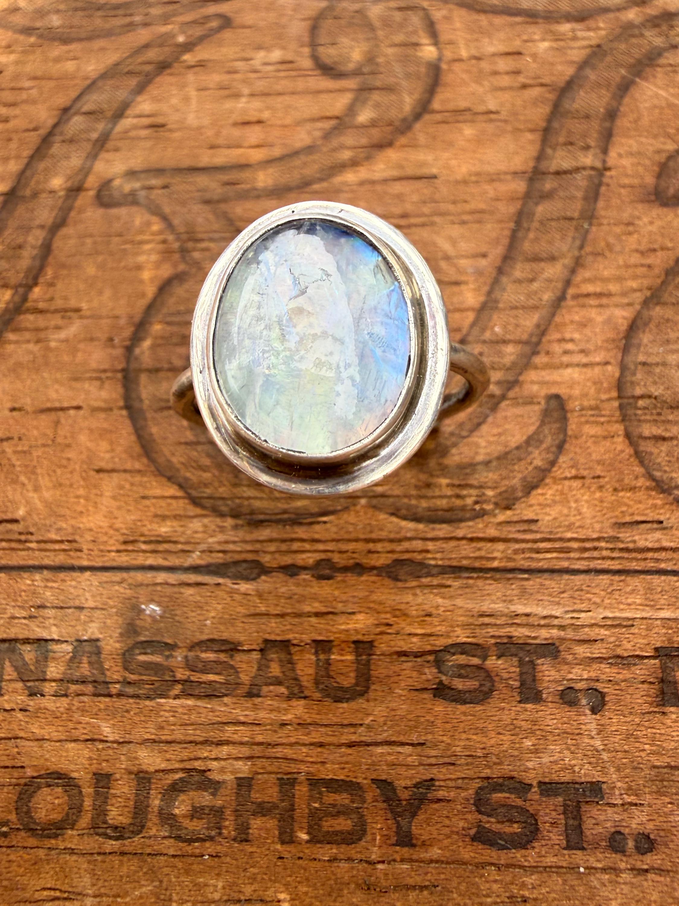 Flashing Moonstone Ring in Sterling Silver, size 6 3/4