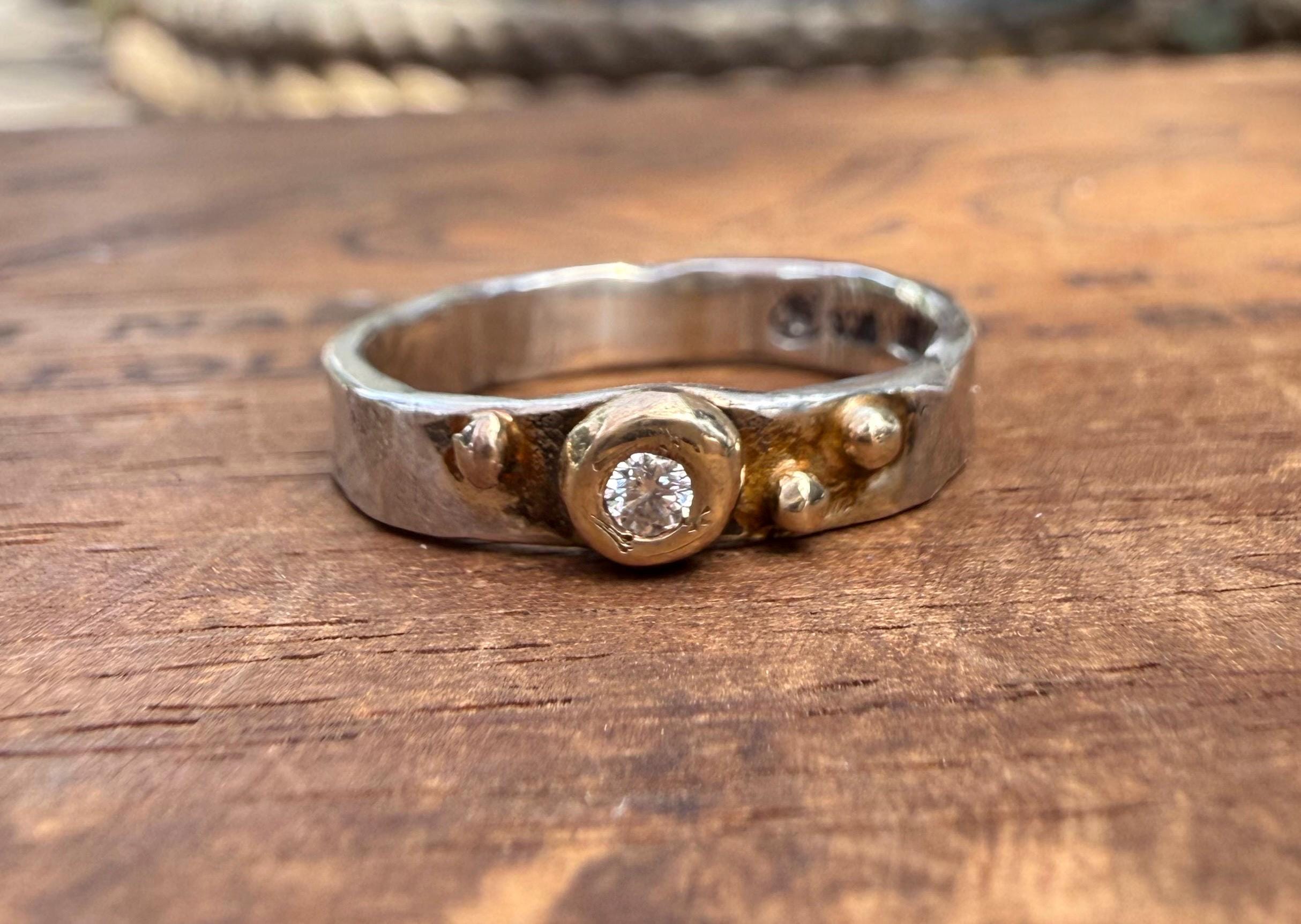 Fused Sterling Silver & Recycled 14K Gold with  a 3mm Natural Diamond.