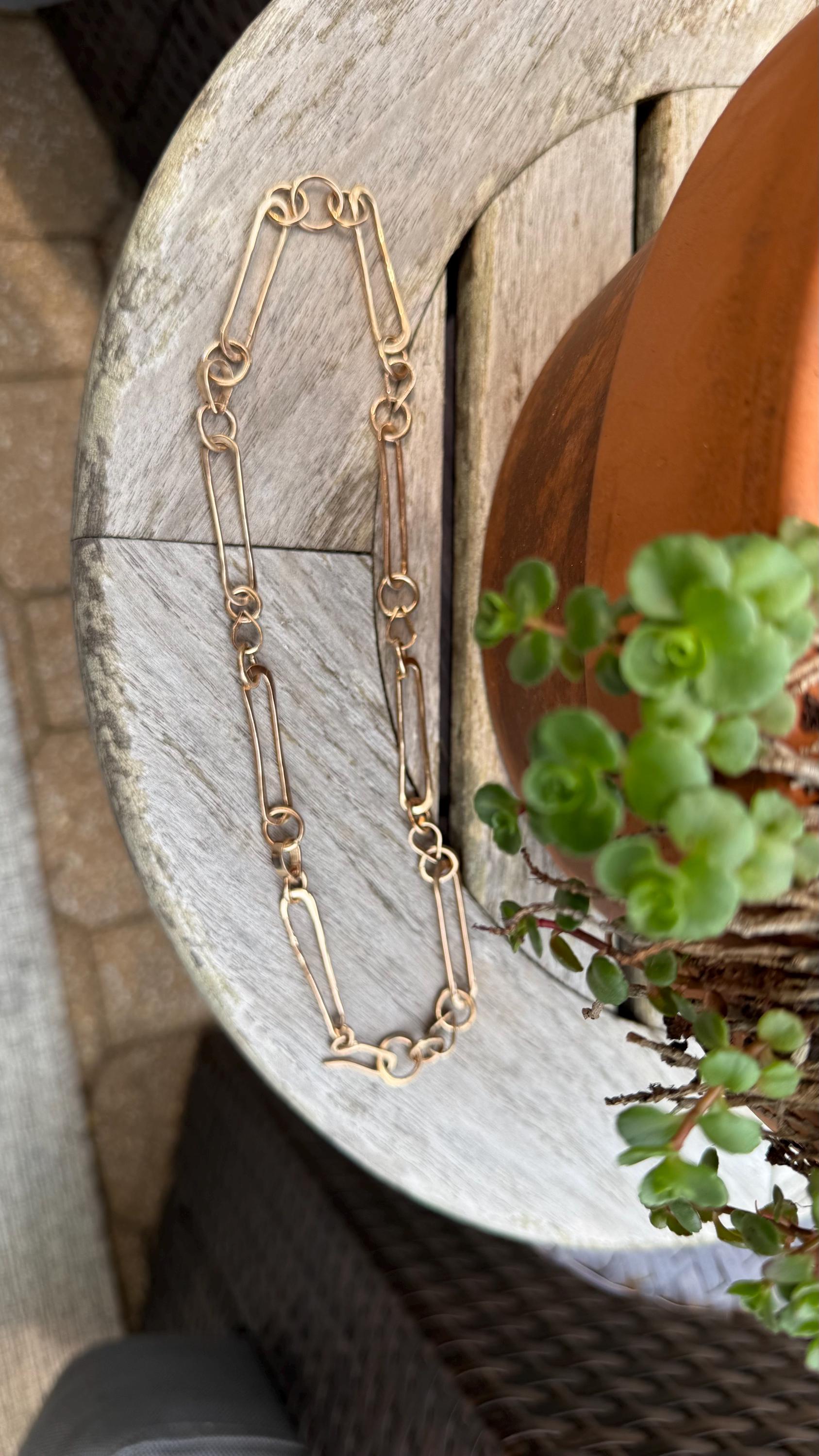 Hand-forged and Slow Made 14kgf Paperclip Necklace, size 18”