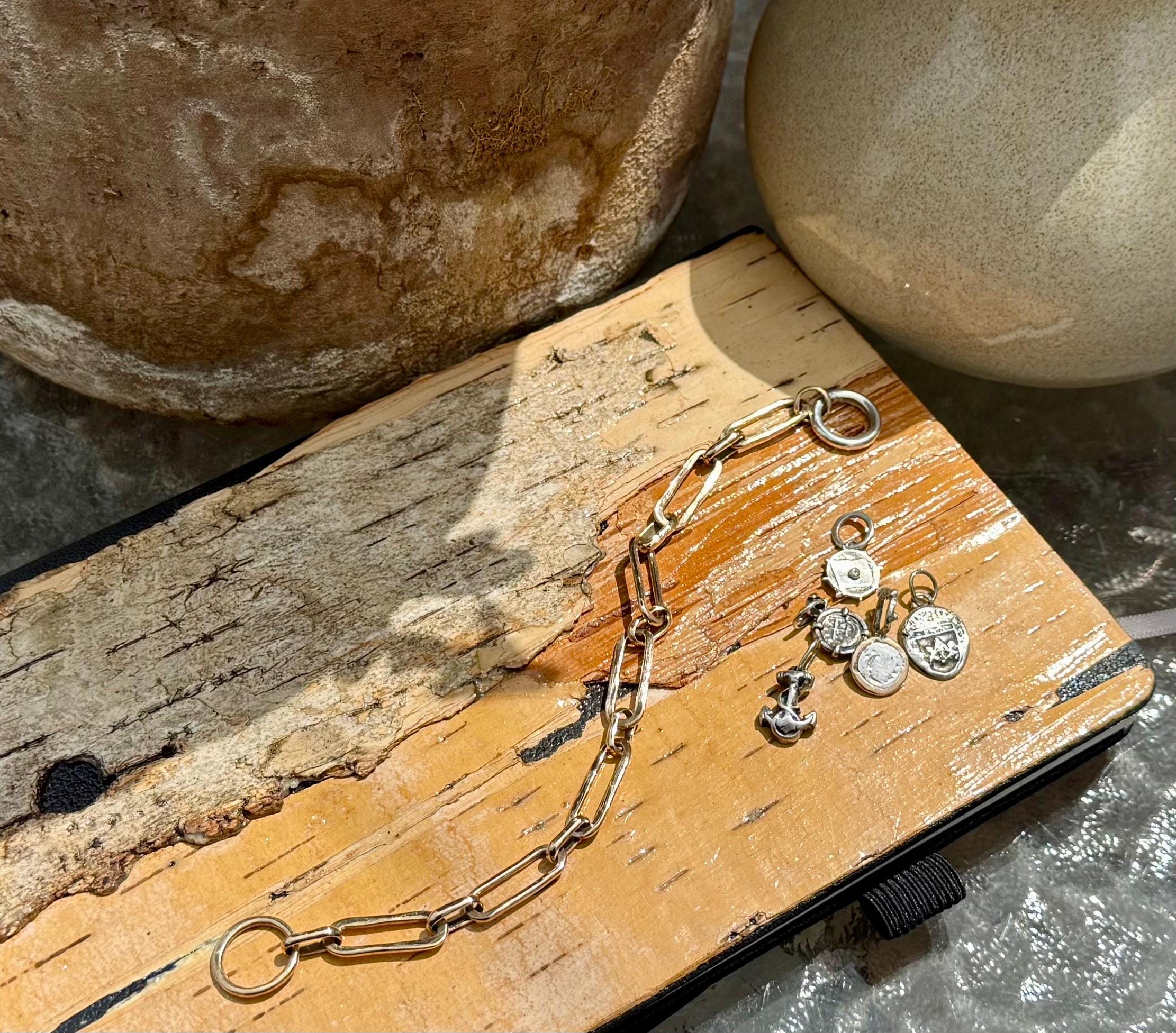 Hand-Forged 14KGF Paperclip Bracelet with Fine Silver Charms
