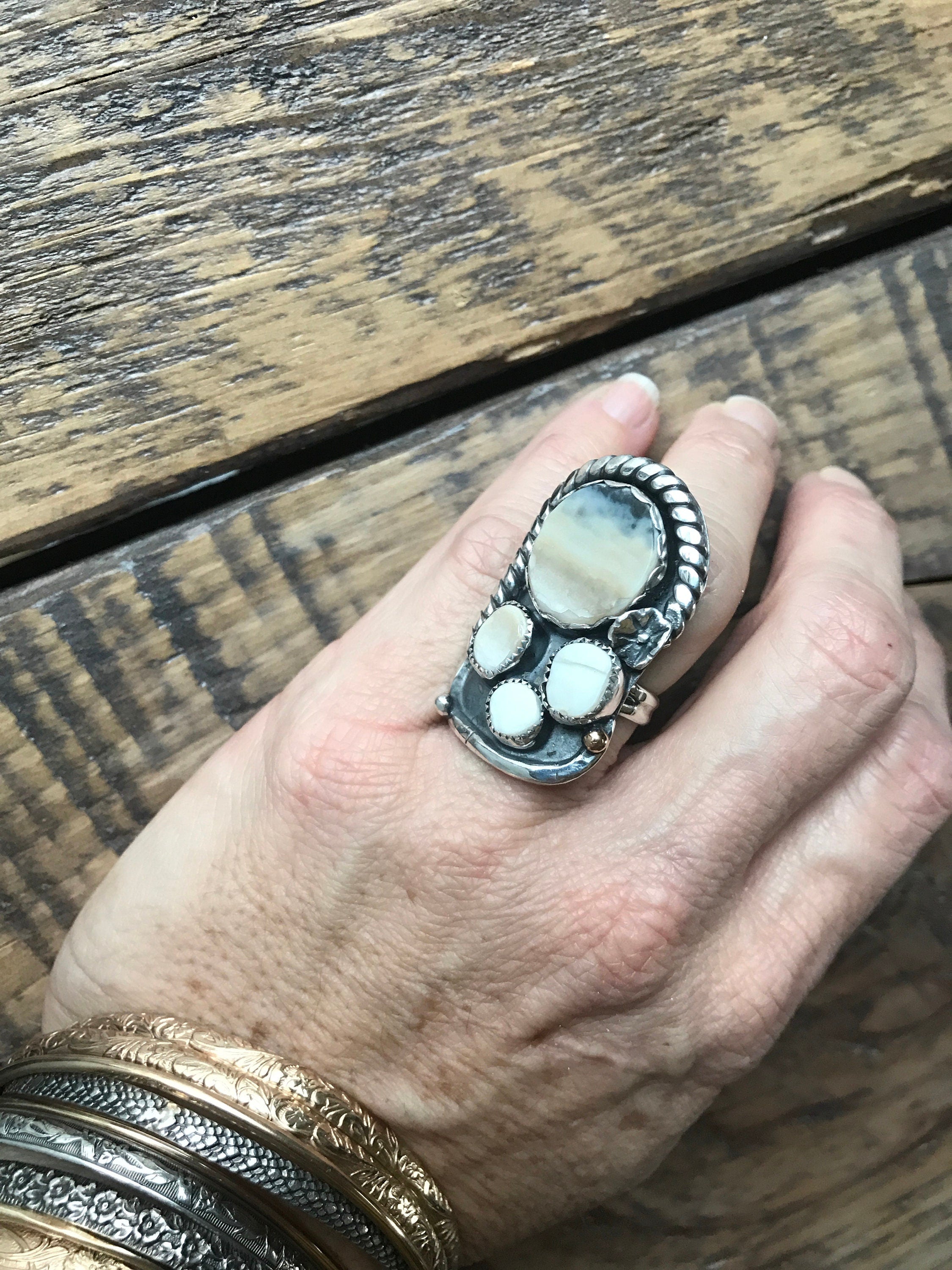 Clam Shell Ring, Hand-Picked & Hand-Cut, Set in Sterling Silver with 14kt GF Embellishments