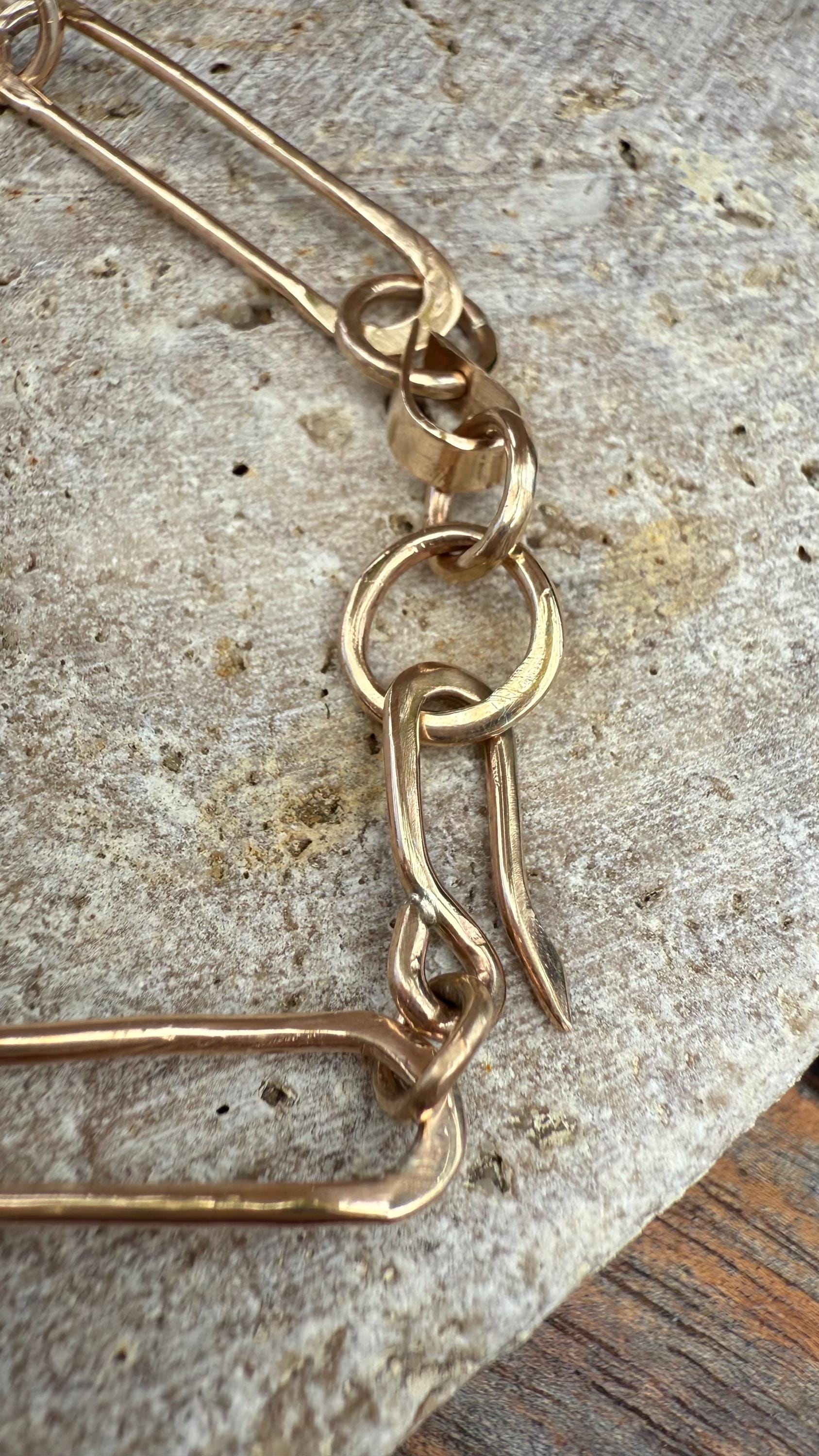 Hand-forged and Slow Made 14kgf Paperclip Necklace, size 18”