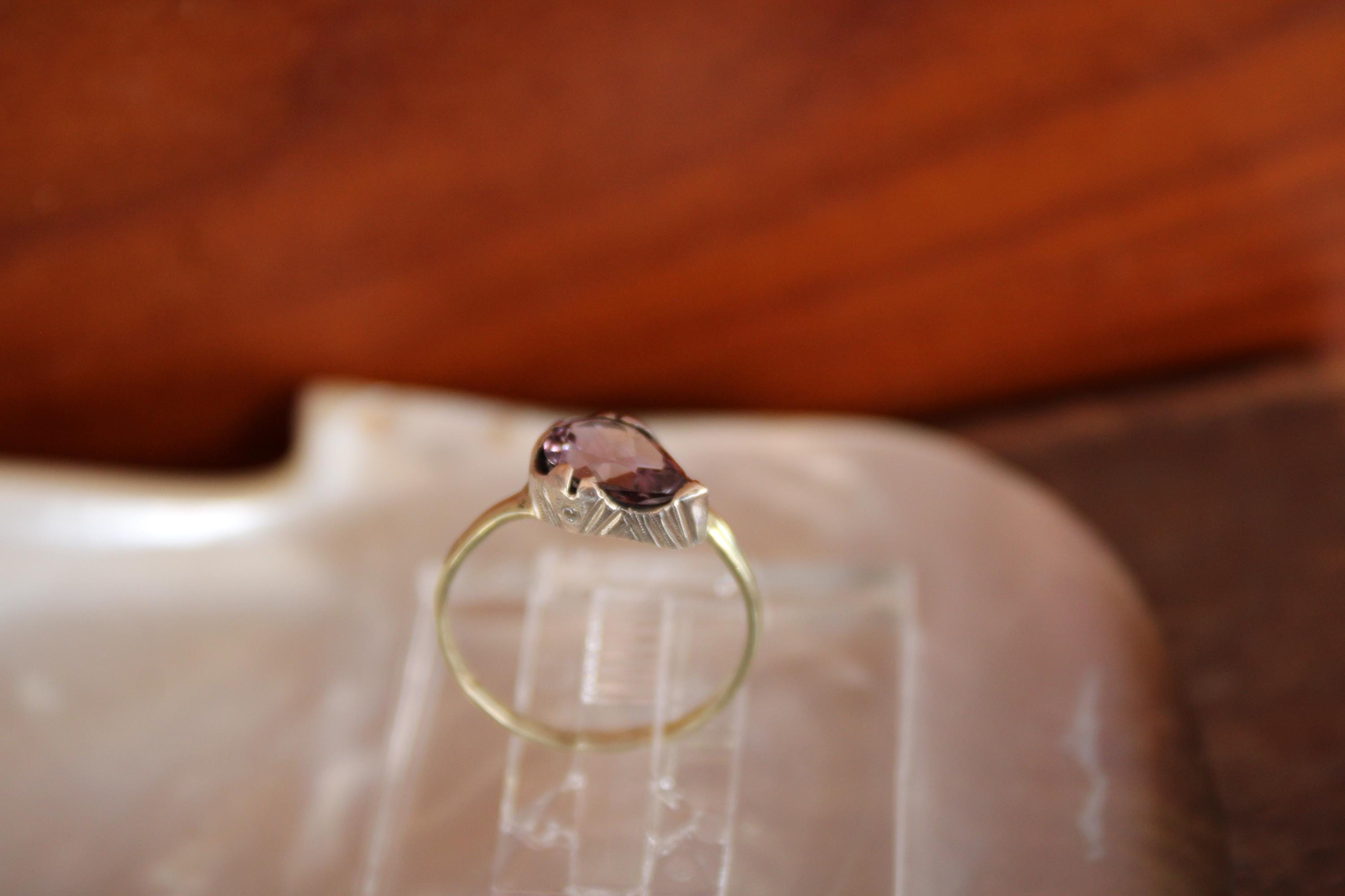 Tourmaline & Moissanite Diamond Ring: 14k Gold, Sterling Silver, Size 6.75