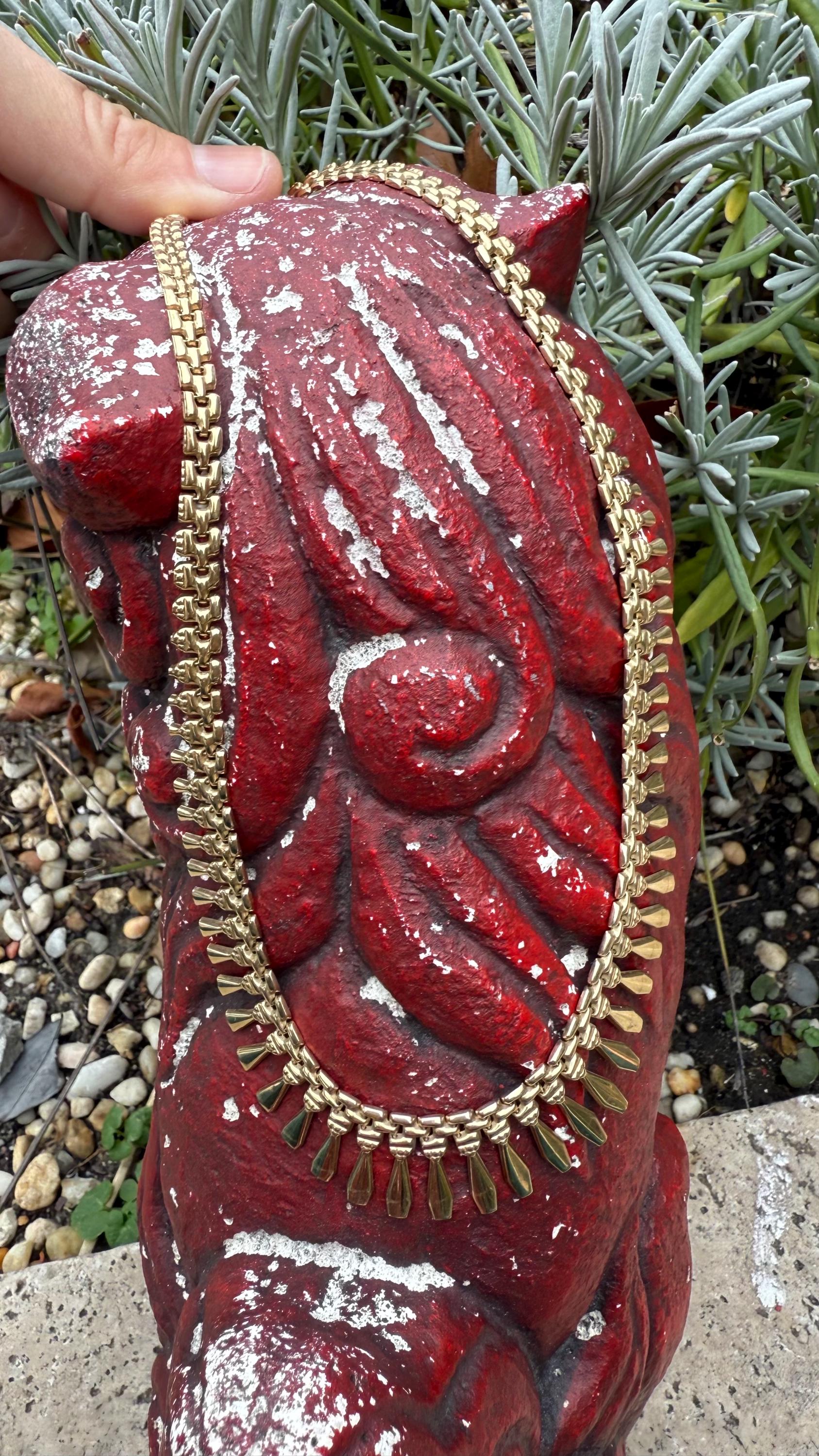 Vintage Italian 9Kt Gold Heavy Egyptian Revival Cleopatra Large Collar Necklace,  16 inches, 15.2 Grams