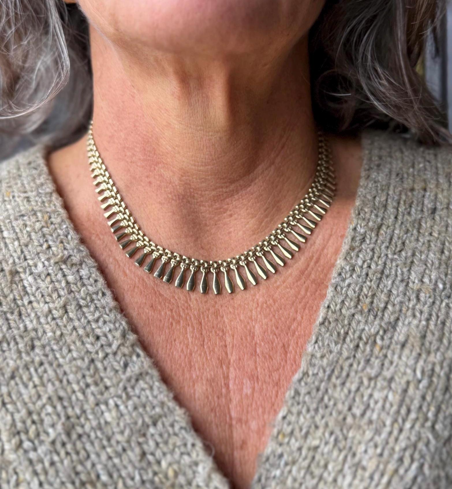 Vintage Italian 9Kt Gold Heavy Egyptian Revival Cleopatra Large Collar Necklace,  16 inches, 15.2 Grams