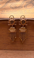 Antique Earrings Victorian Tassle with Black Enamel and 14K Yellow Gold