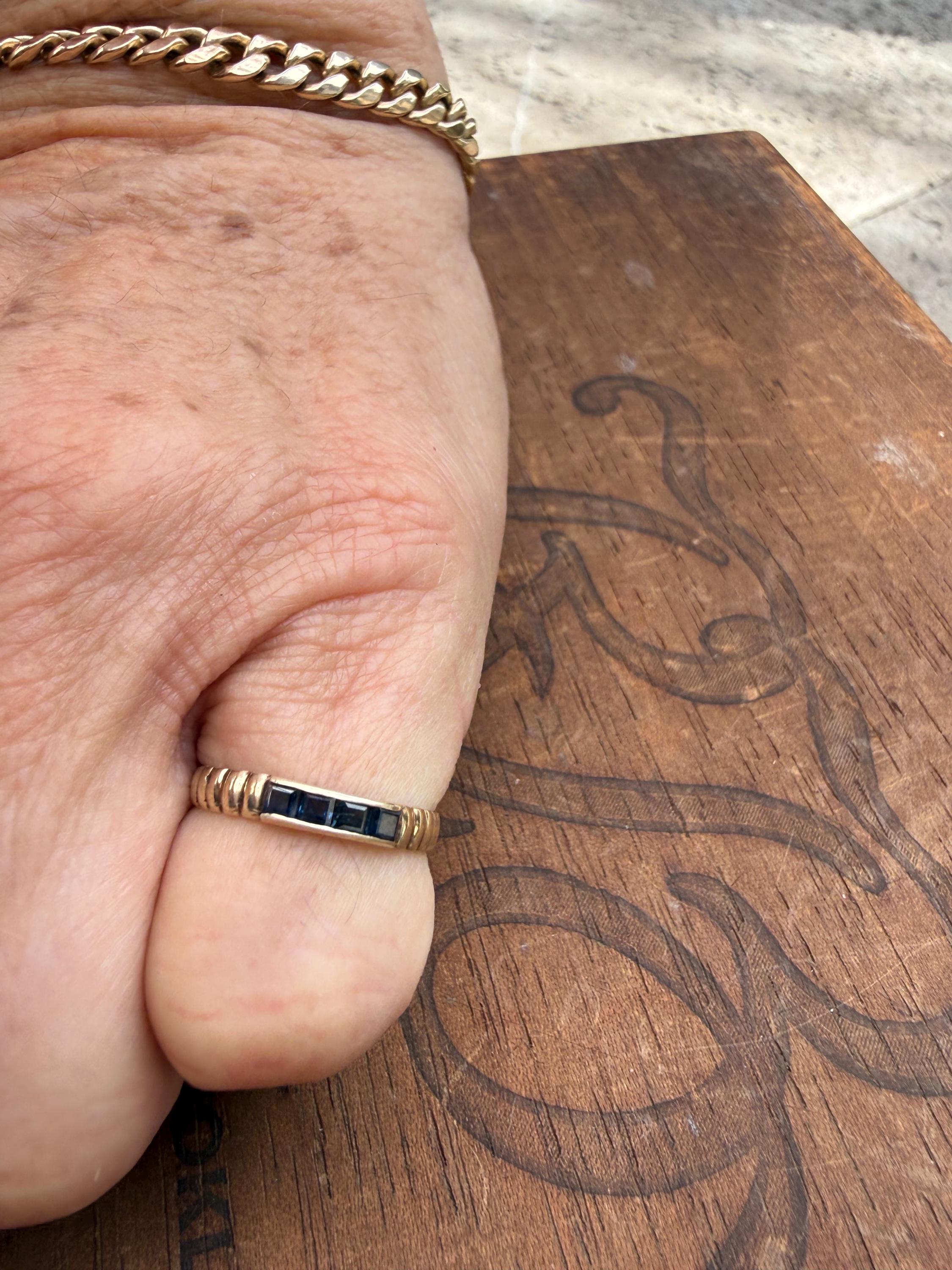 Vintage 14k Gold Band with Princess Cut Sapphires, size 6