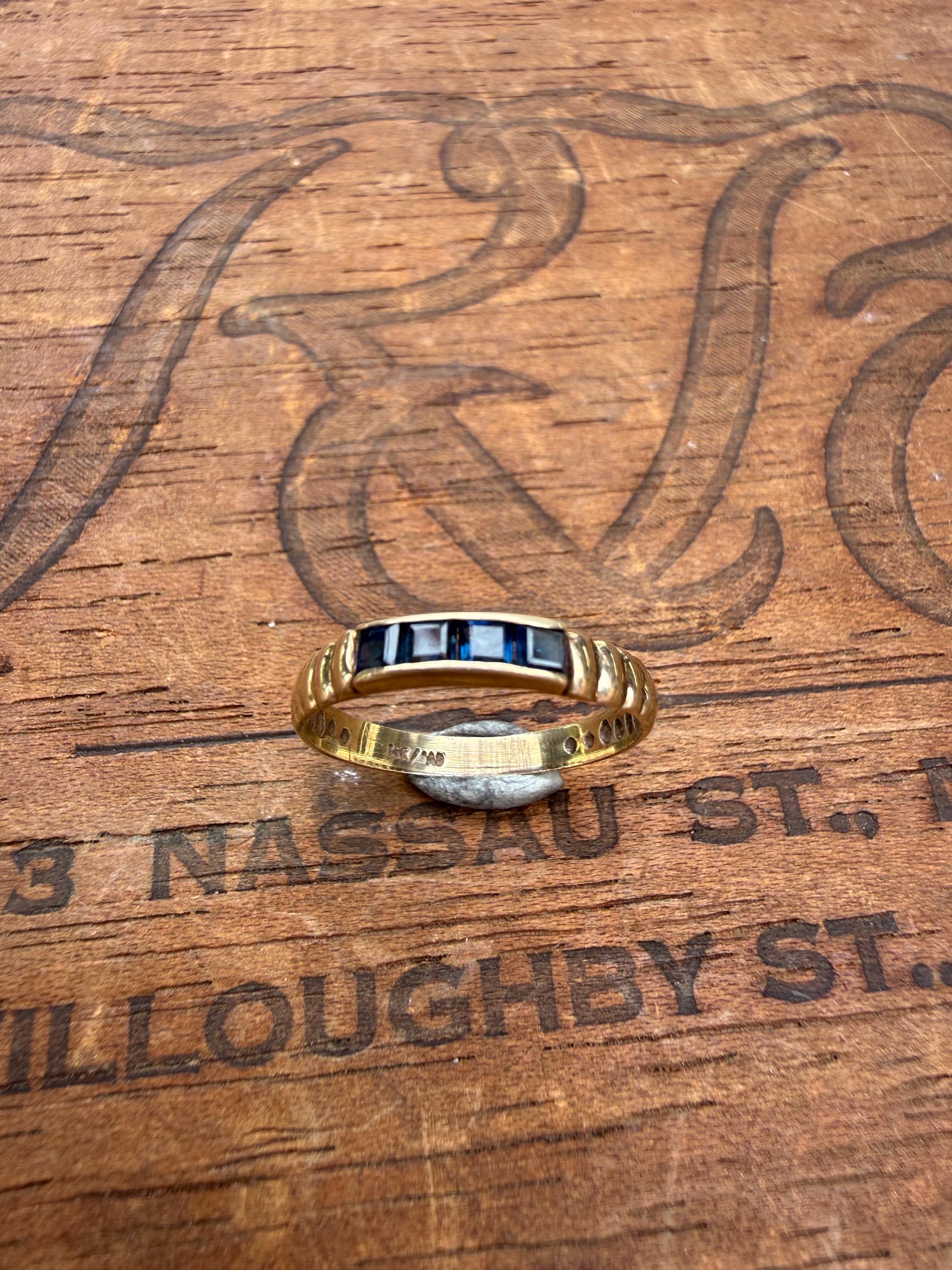 Vintage 14k Gold Band with Princess Cut Sapphires, size 6