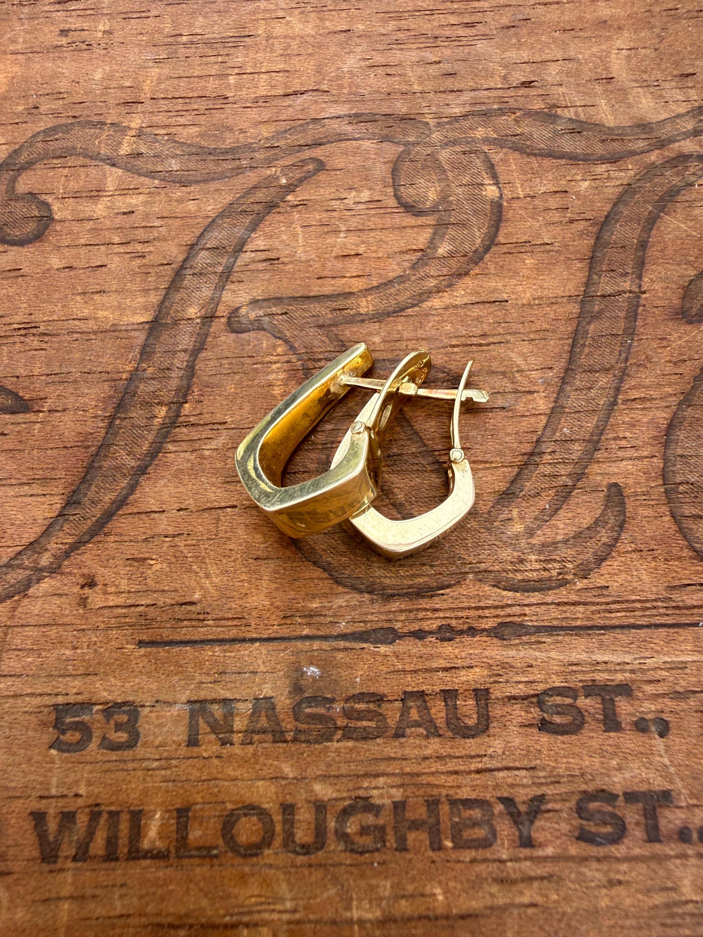Chunky Italian 14k Gold Vintage Geometric Hoop Earrings