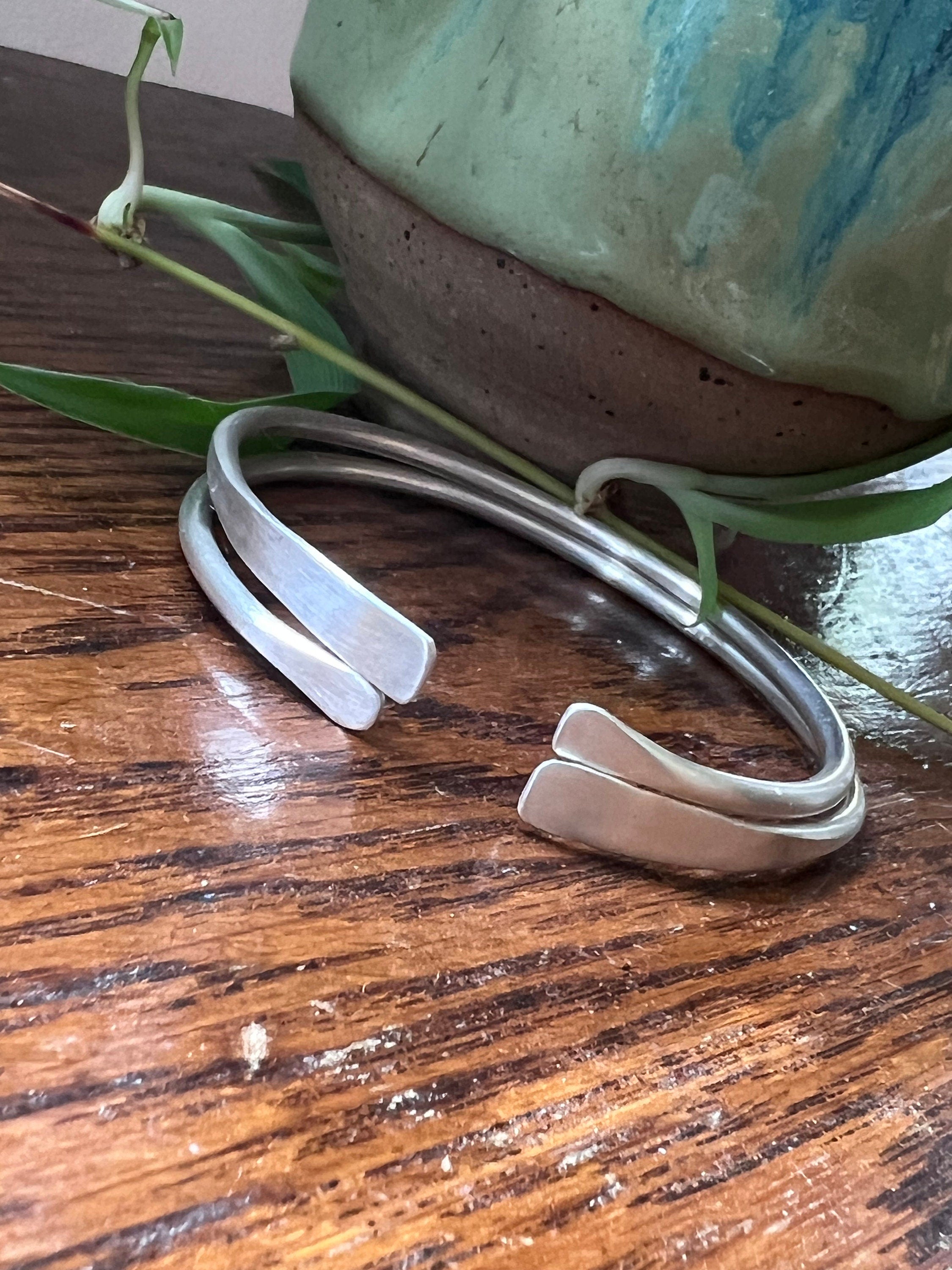 Chunky Silver Hammered Bangle Bracelet