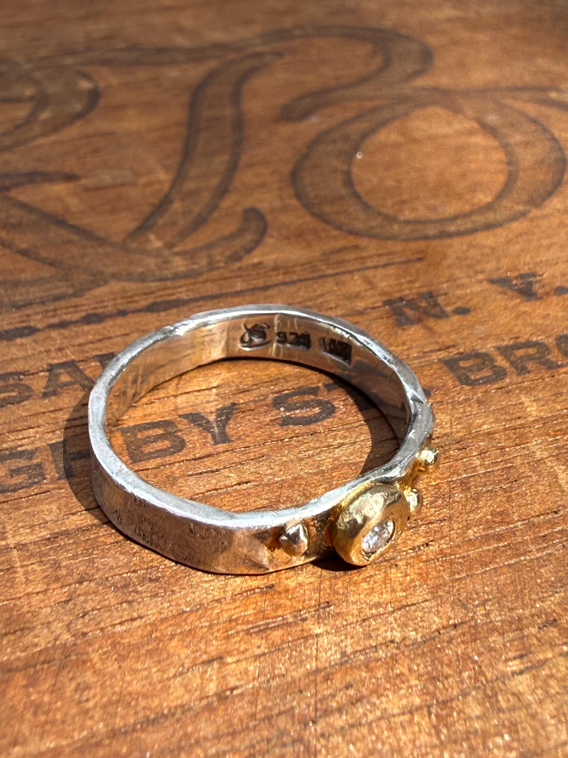 Fused Sterling Silver & Recycled 14K Gold with  a 3mm Natural Diamond.