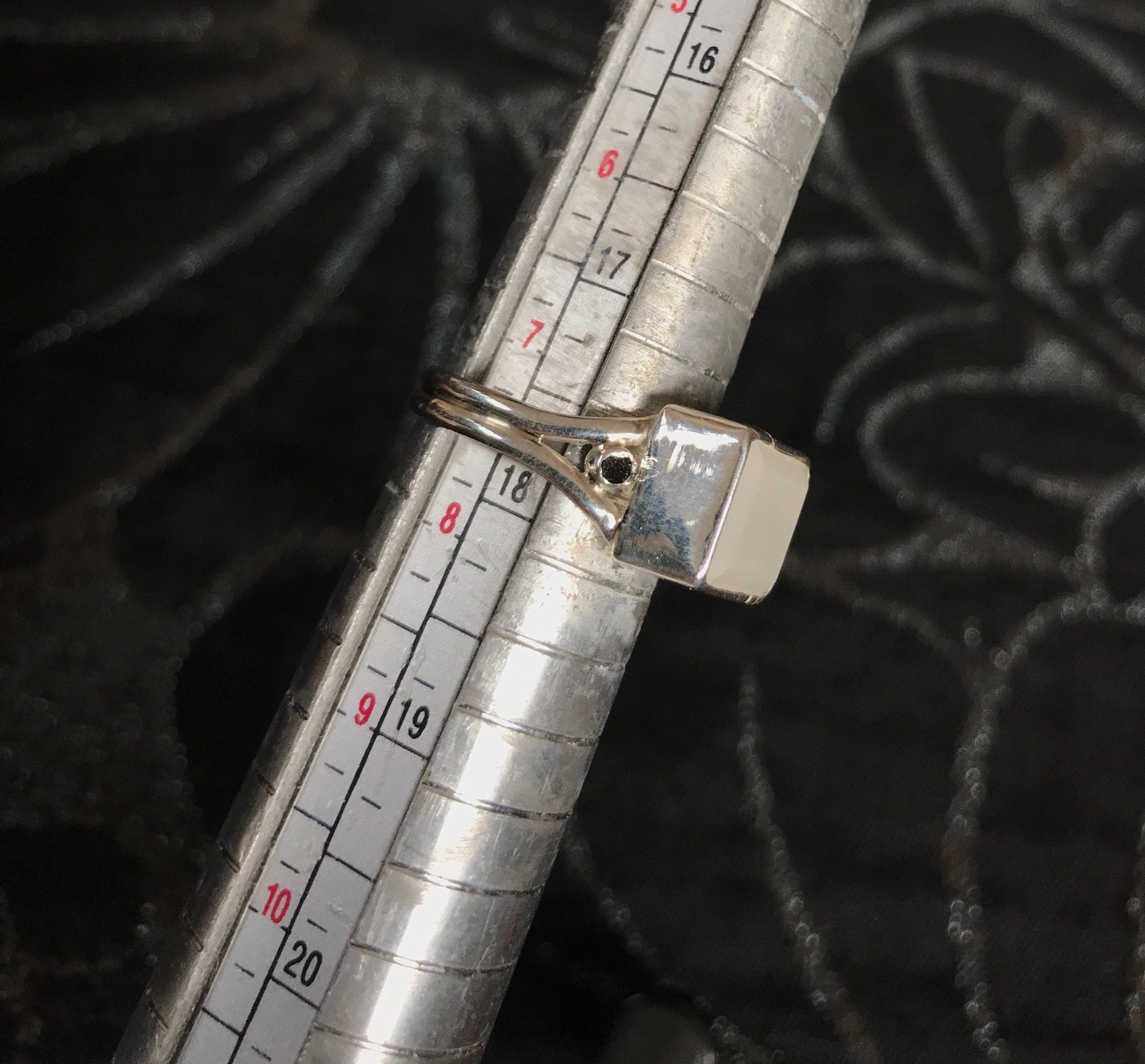Emerald Cut CHALCEDONY with Spinel Sidelights in sterling silver, handmade with estate gems (earth friendly)
