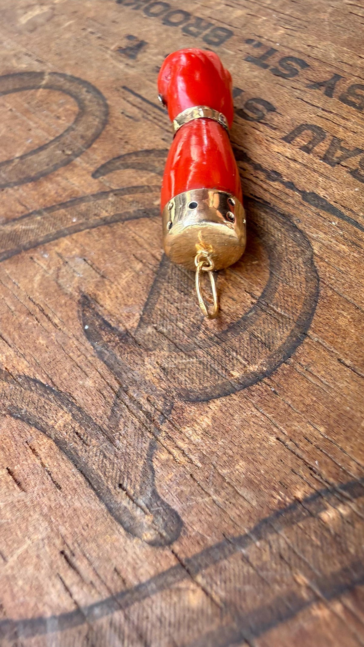 Antique Italian Coral Figa Charm with 14k Gold Amulet Pendant