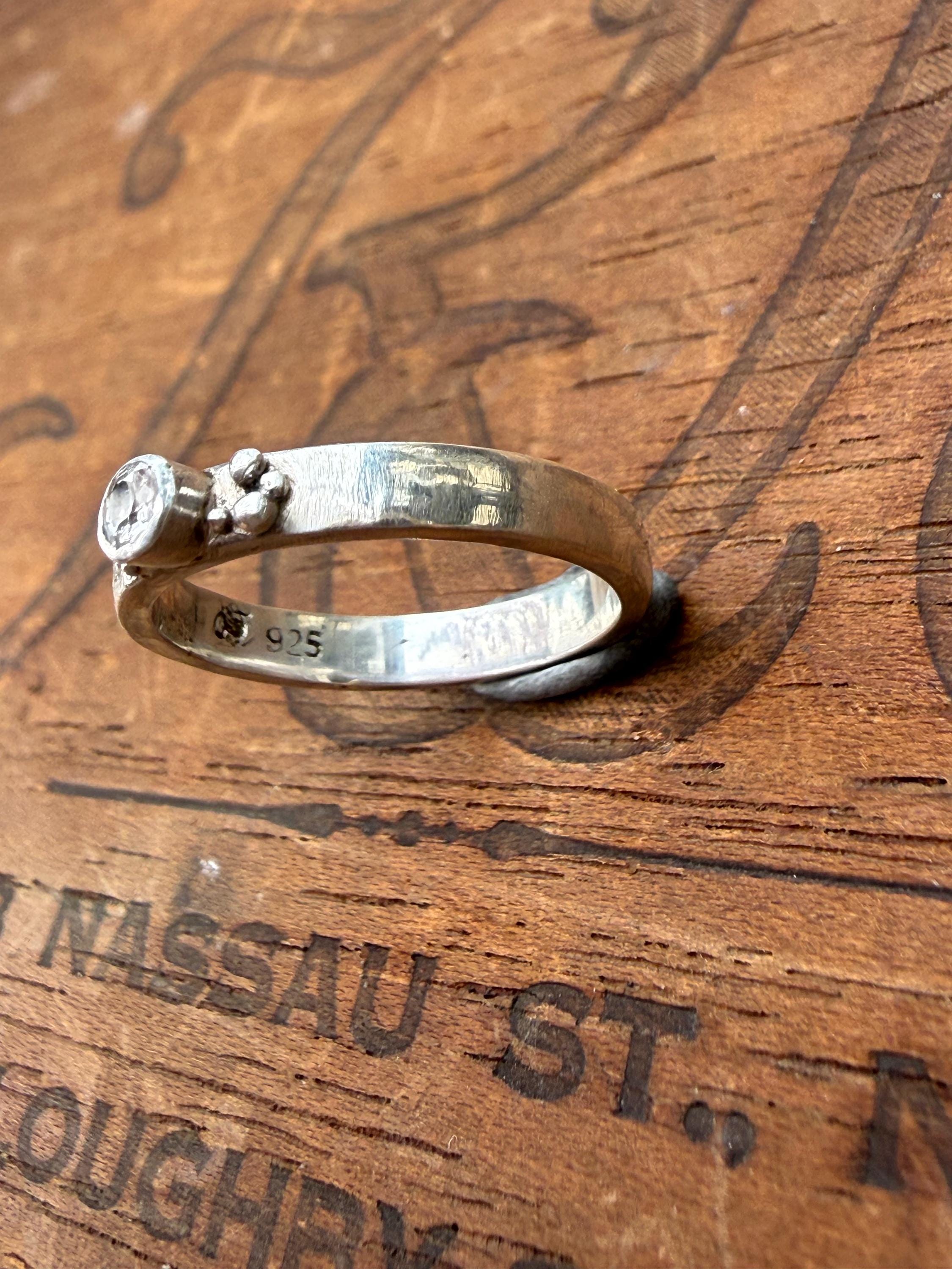 White Sapphire and Diamond Sterling Silver Band, Size 6 3/4