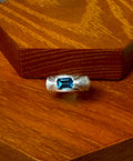 Hand Carved Fine Silver Dome Ring: London Blue Topaz, Size 7