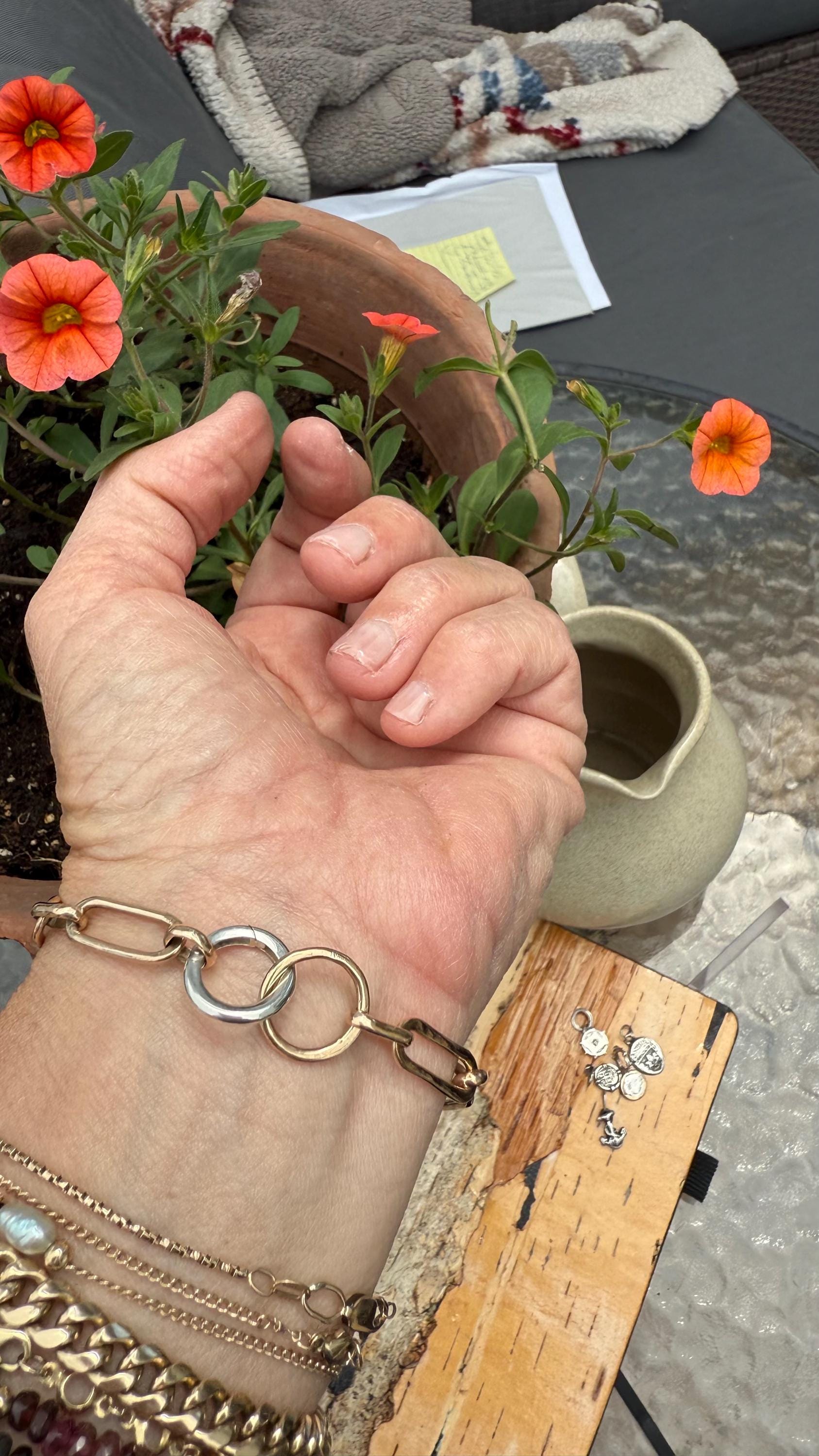Hand-Forged 14KGF Paperclip Bracelet with Fine Silver Charms