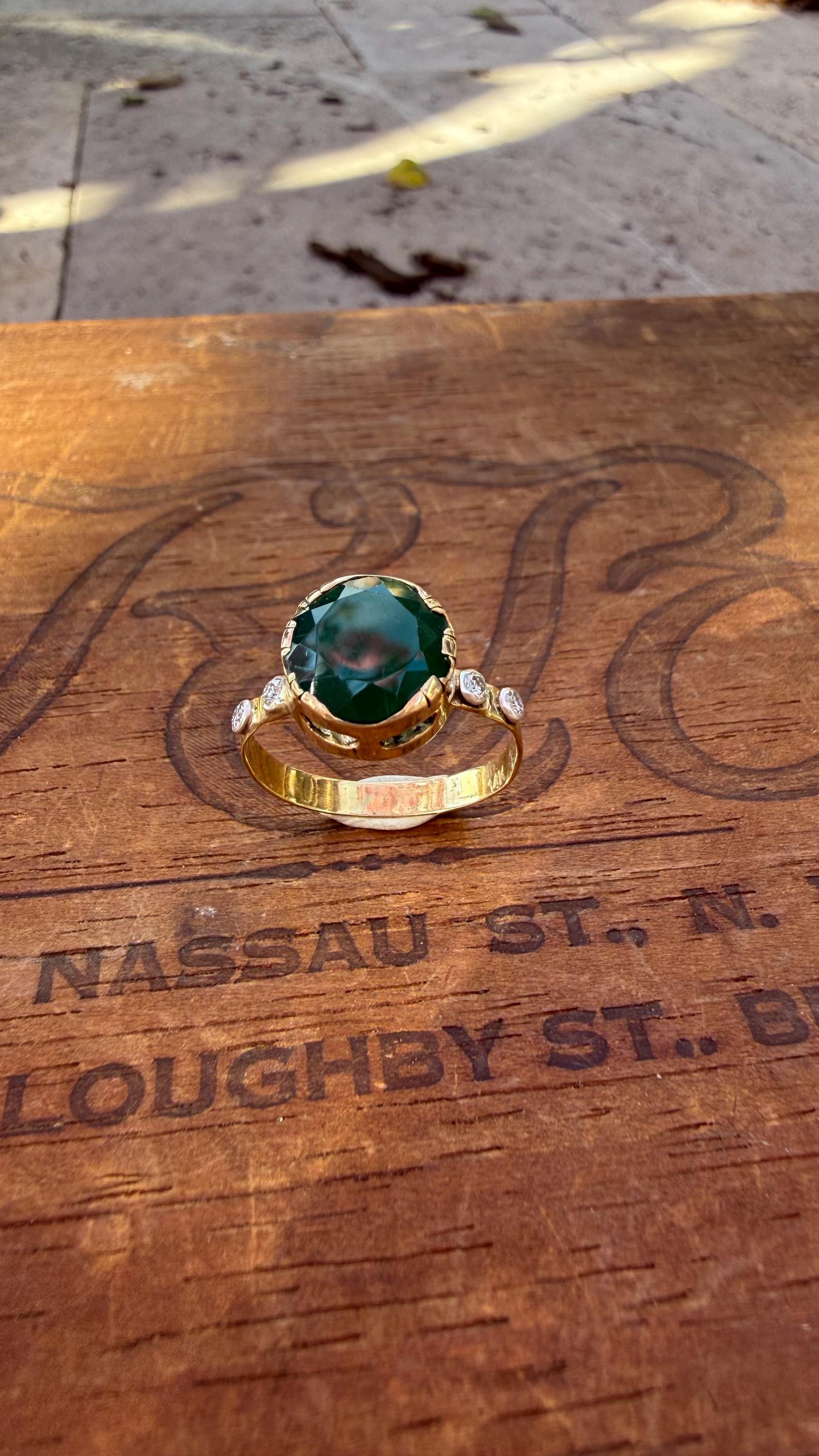 Handmade 2.5 Carat Emerald Ring: Vintage Diamond, 14k/18k Gold, Size 8
