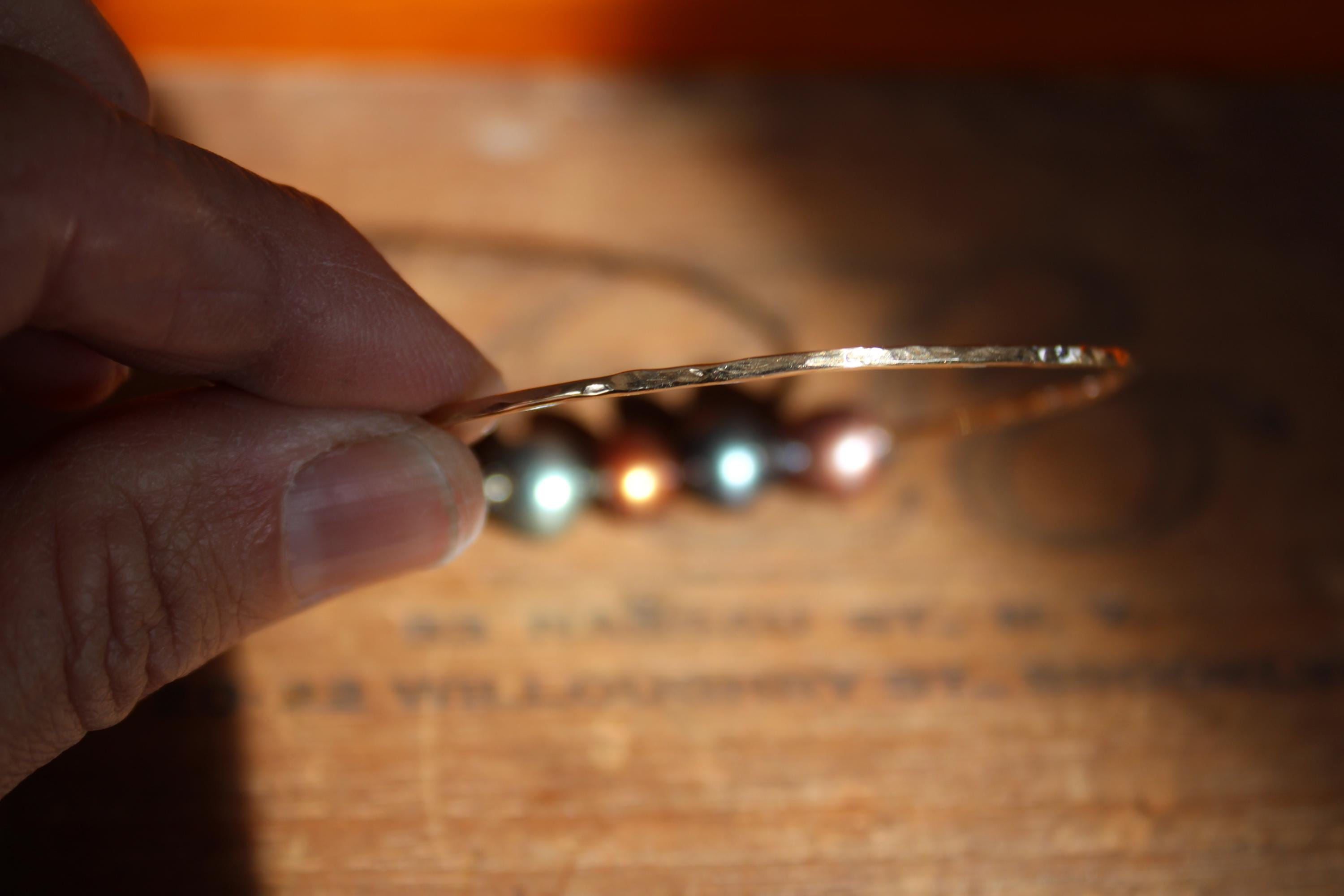 Tahitian Pearl Bangle Bracelet in 14KGF, size 8