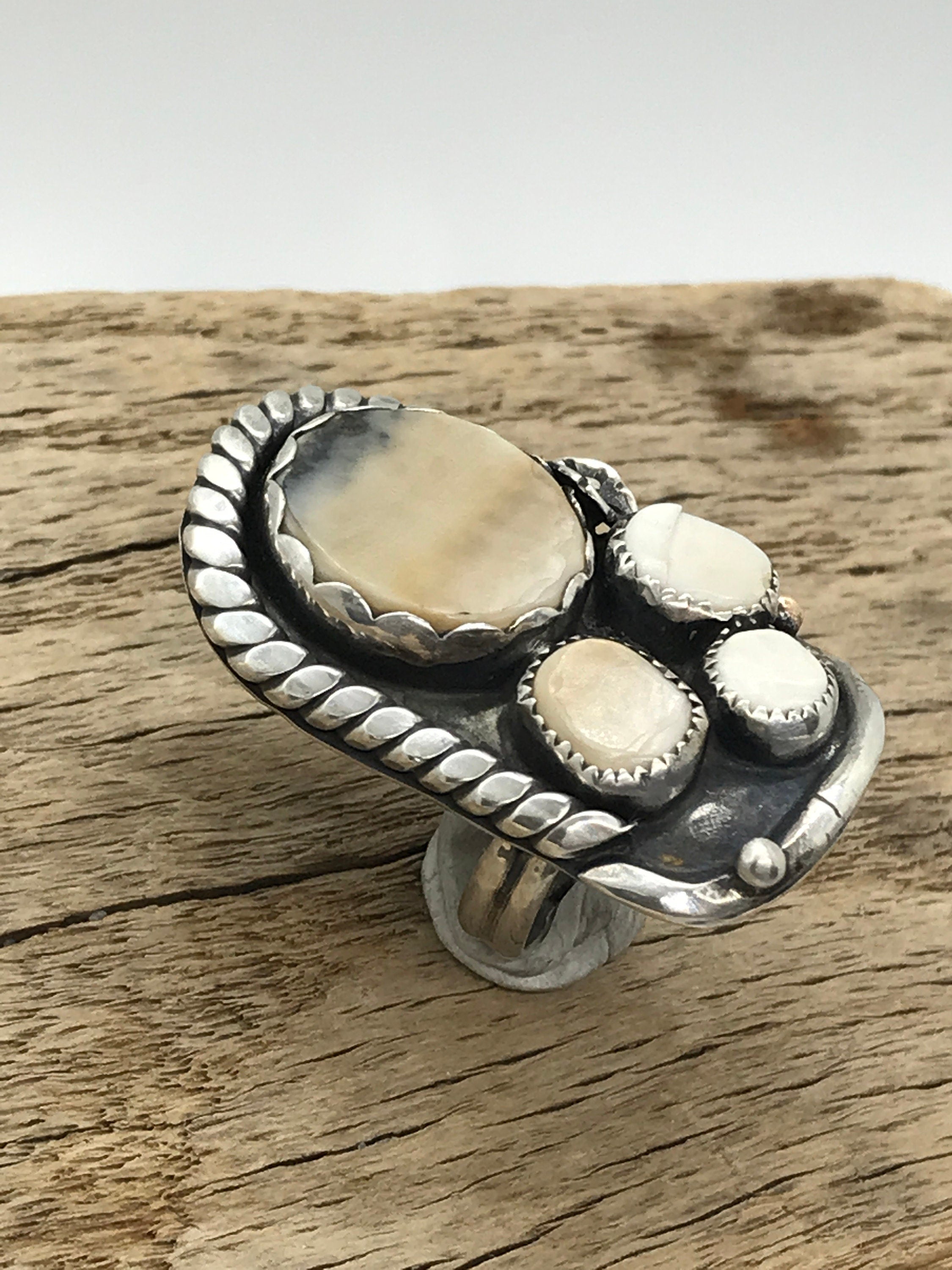 Clam Shell Ring, Hand-Picked & Hand-Cut, Set in Sterling Silver with 14kt GF Embellishments