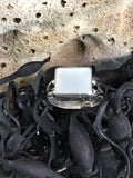 Emerald Cut CHALCEDONY with Spinel Sidelights in sterling silver, handmade with estate gems (earth friendly)