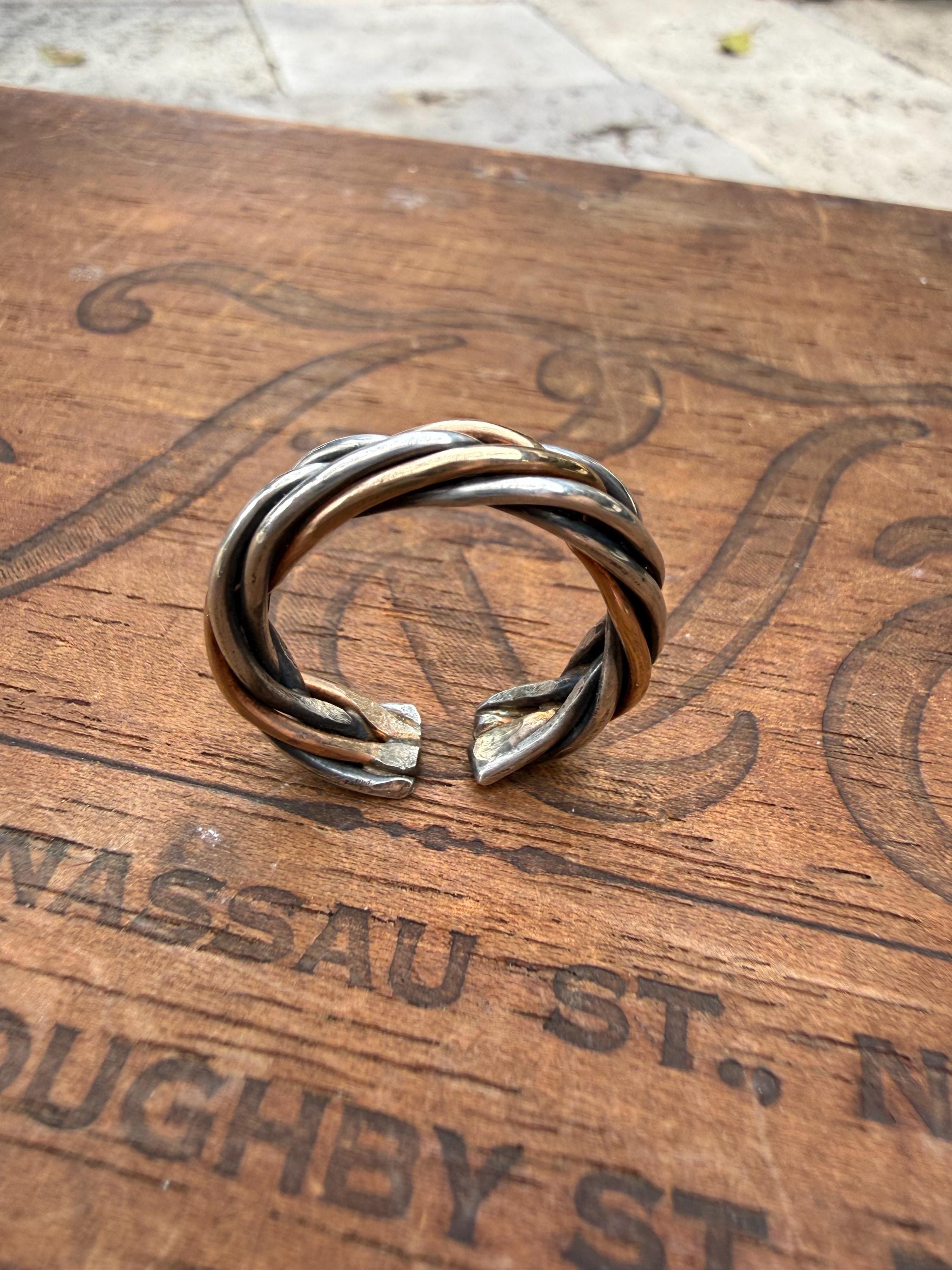 Fishtail Braided Rings with Sterling Silver & 14kgf, Adjustable.