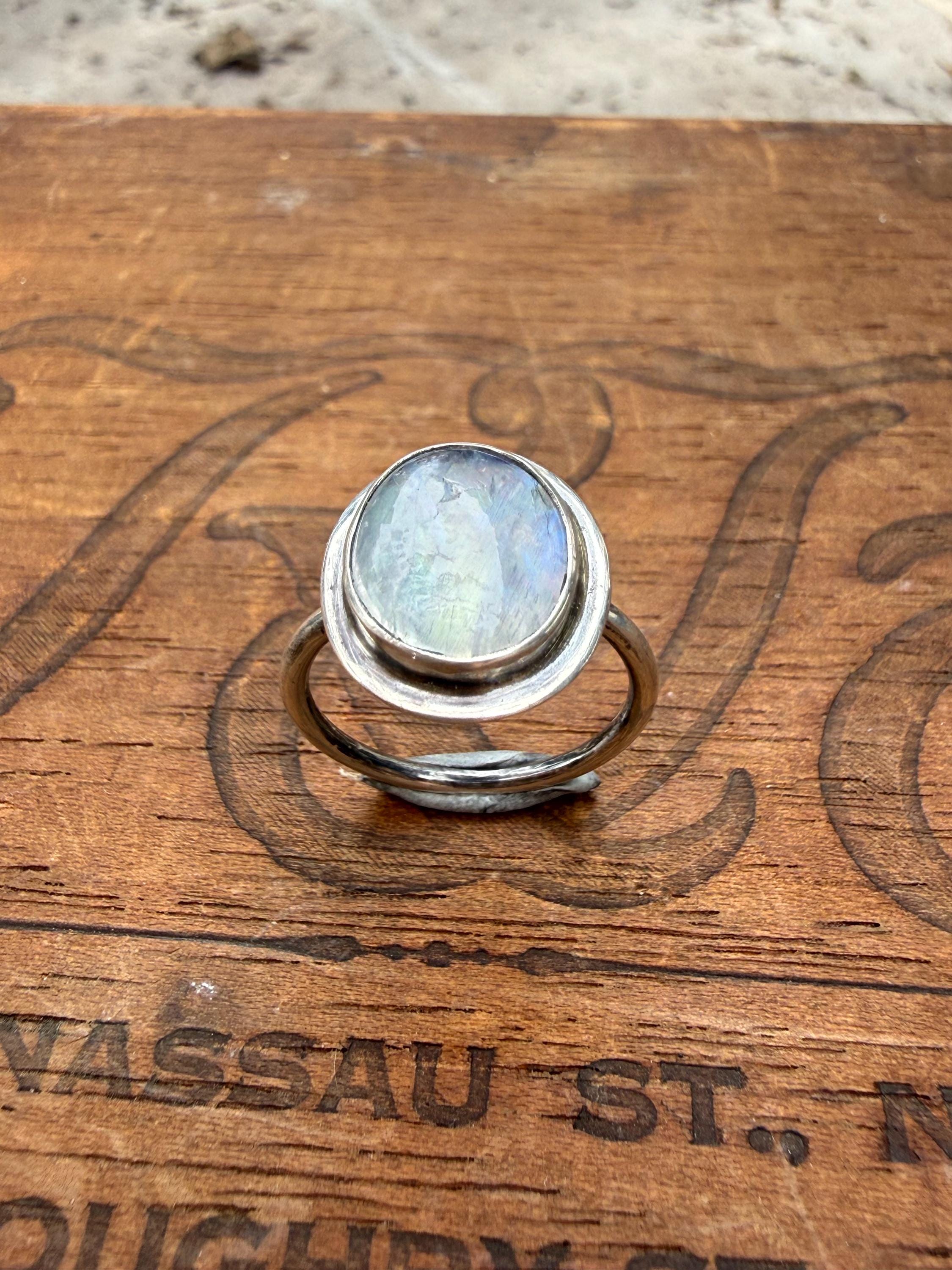 Flashing Moonstone Ring in Sterling Silver, size 6 3/4