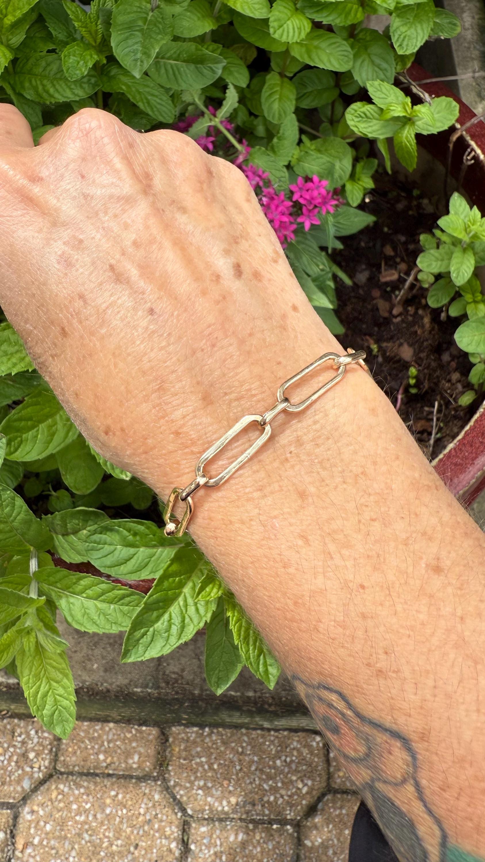 Hand-Forged 14KGF Paperclip Bracelet with Fine Silver Charms