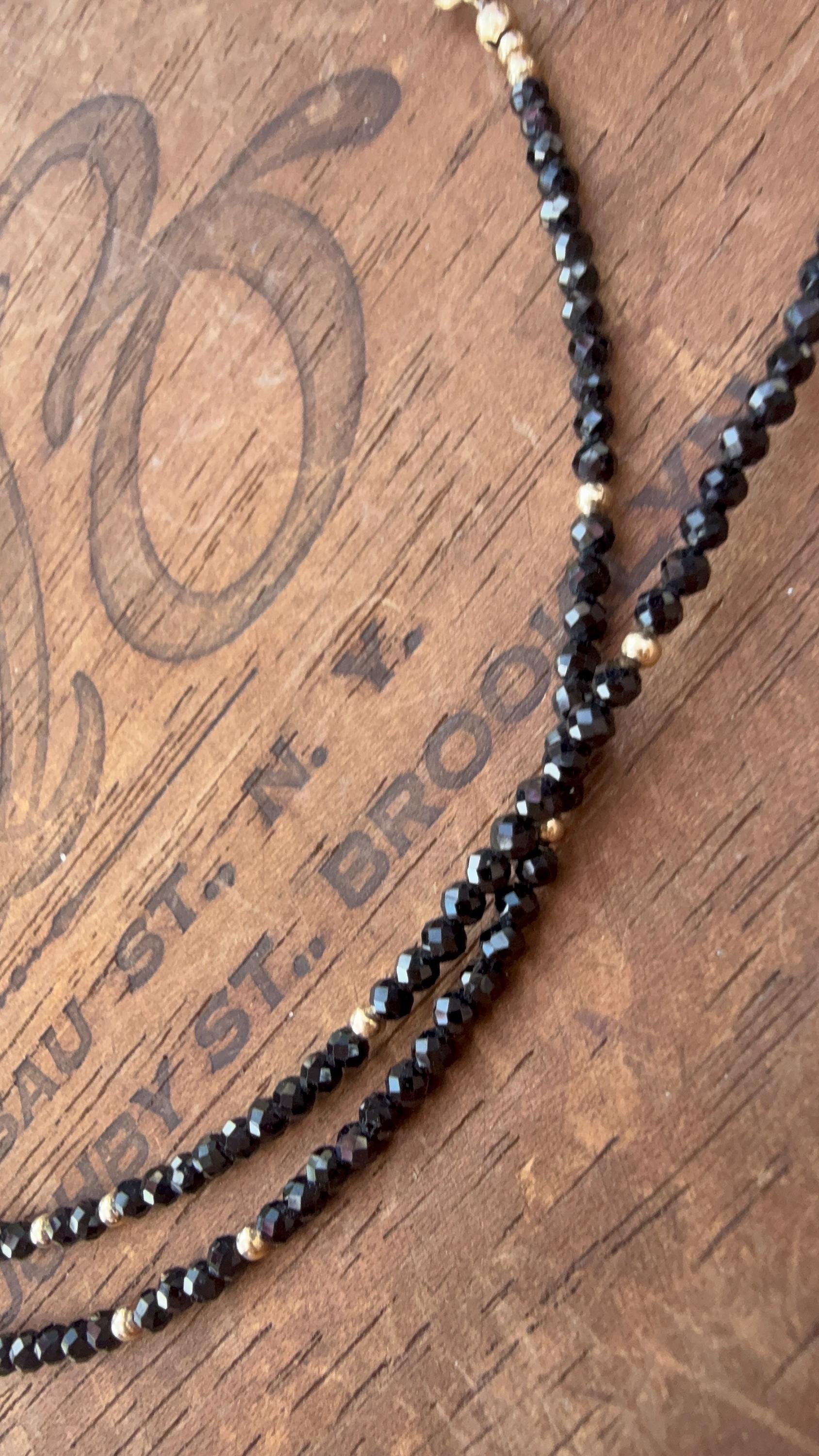 Black Tourmaline & 14k Gold Beaded Bracelet, size 6 3/4”