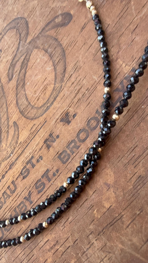 Black Tourmaline & 14k Gold Beaded Bracelet, size 6 3/4”