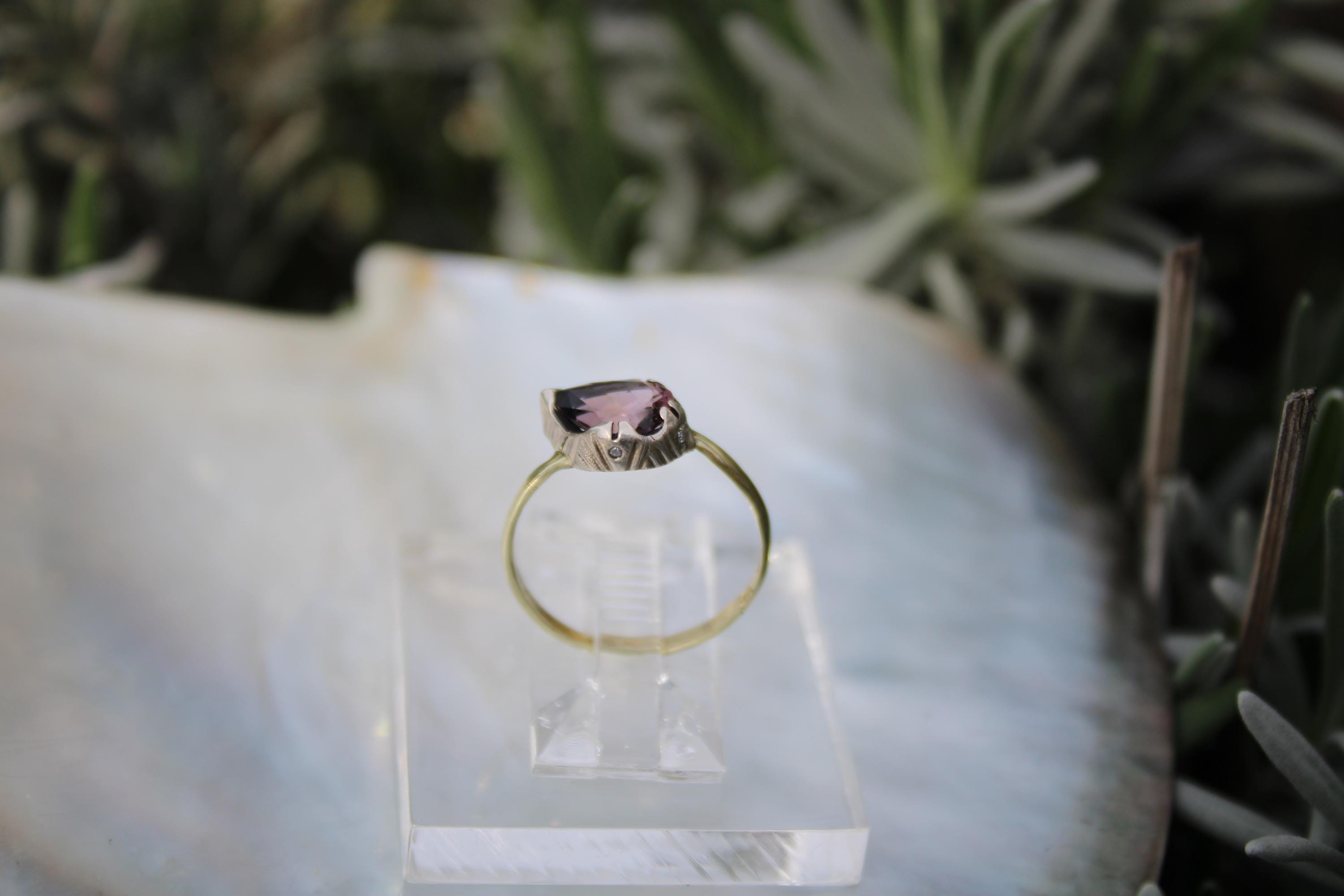 Tourmaline & Moissanite Diamond Ring: 14k Gold, Sterling Silver, Size 6.75