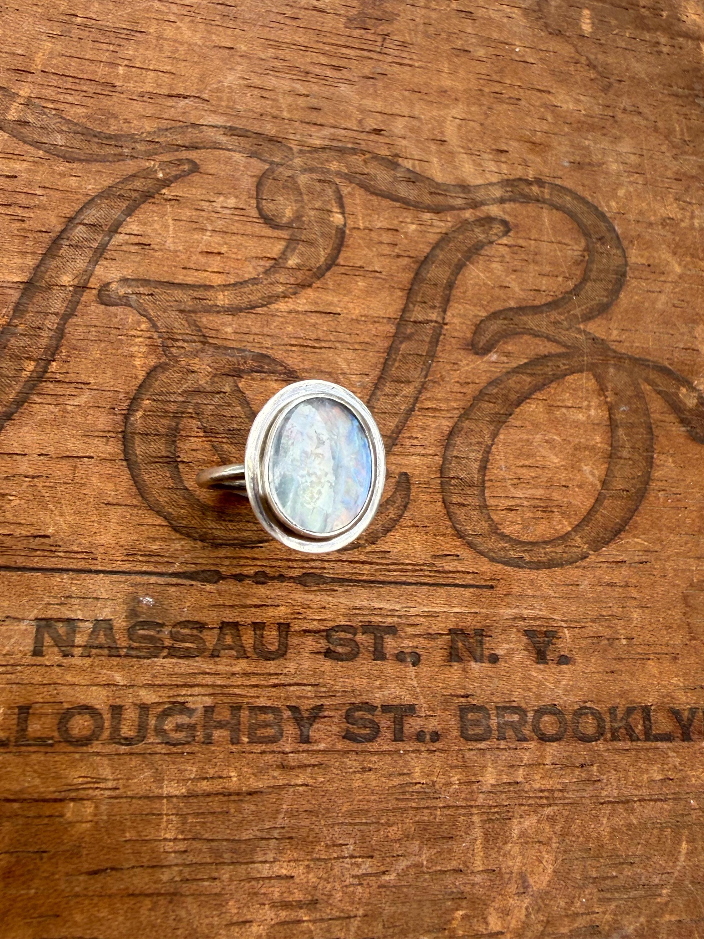Flashing Moonstone Ring in Sterling Silver, size 6 3/4