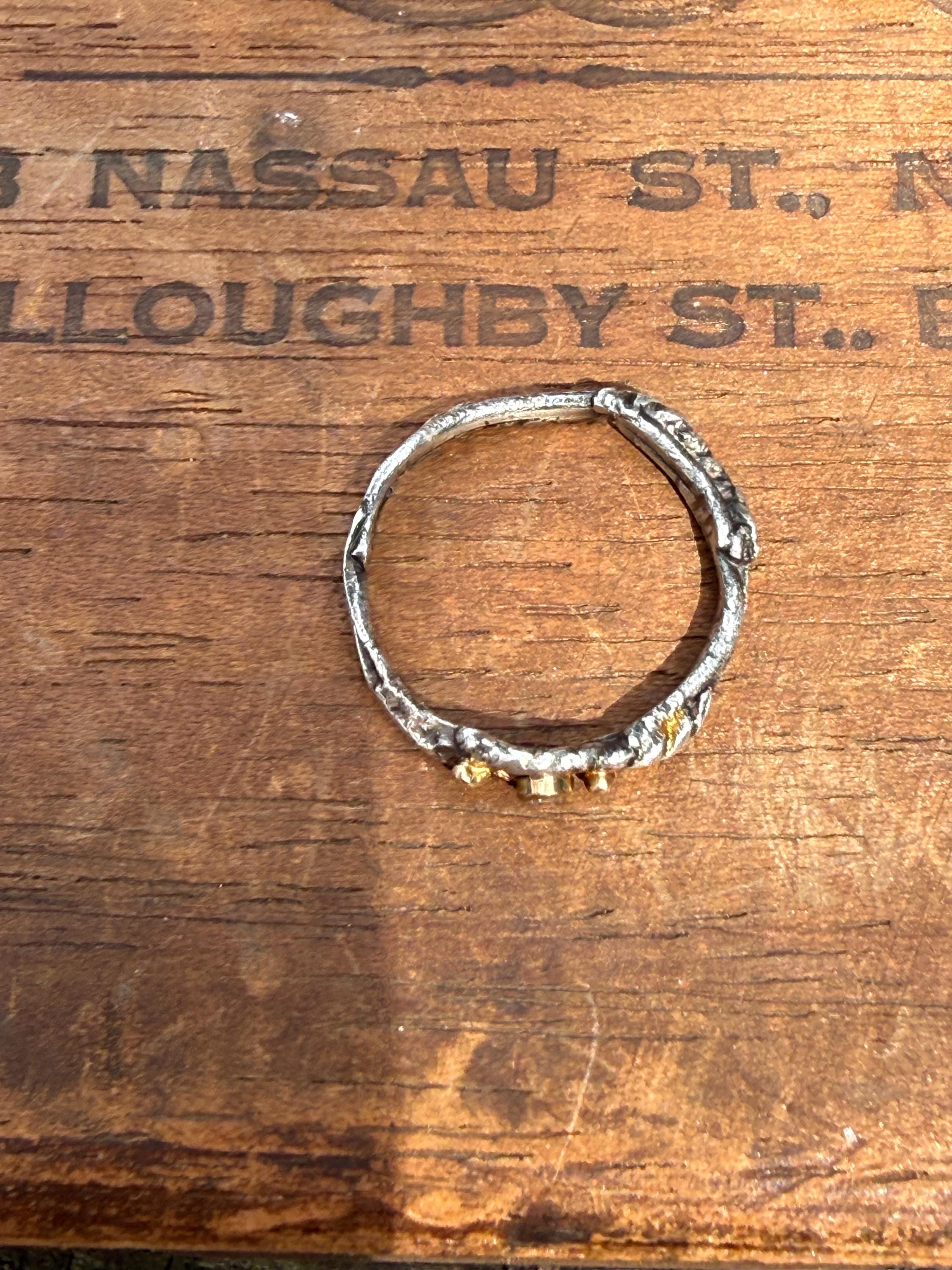 Fused Sterling Silver & Recycled 14K Gold with  a 2mm Moissanite Diamond.