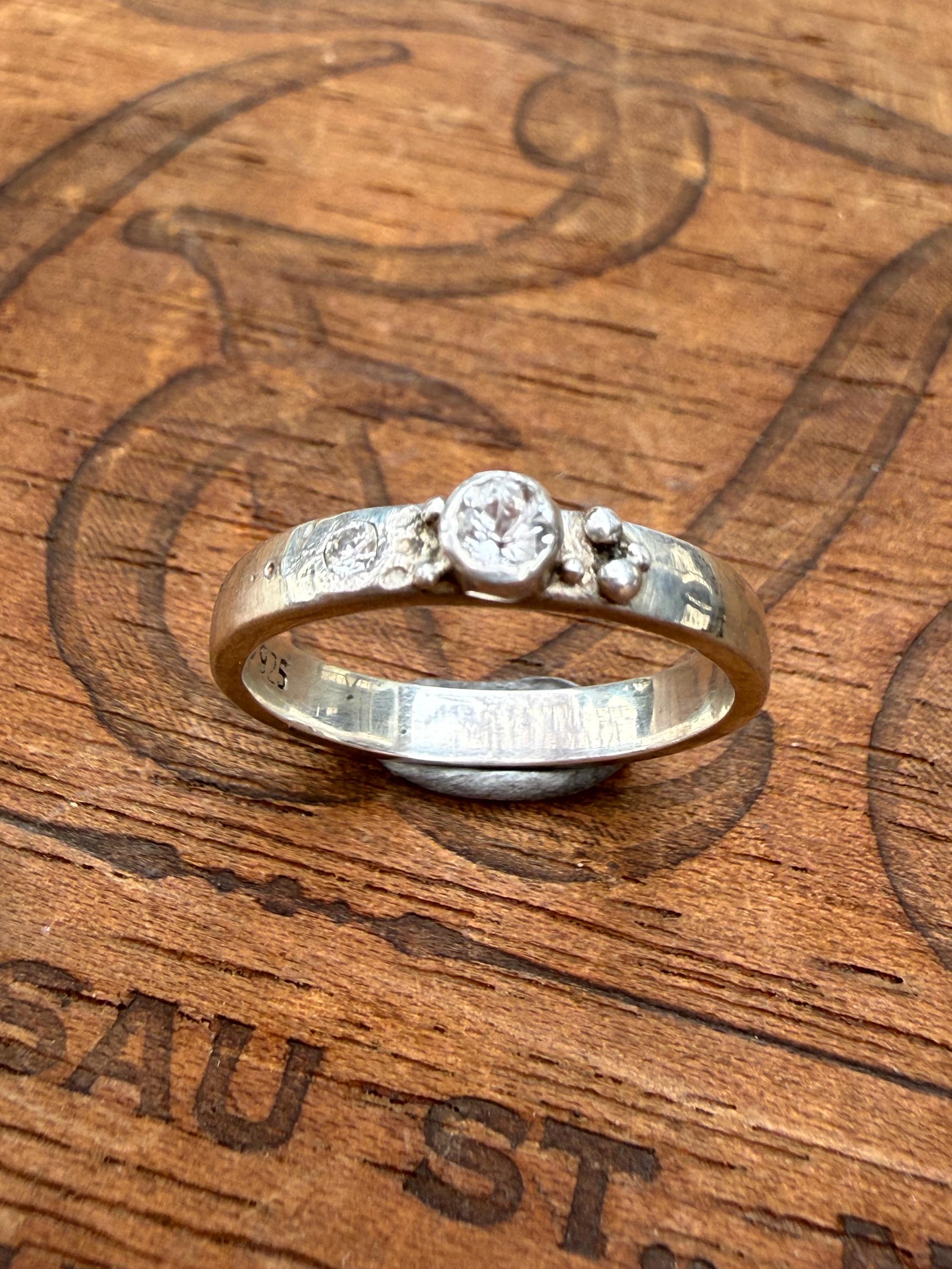 White Sapphire and Diamond Sterling Silver Band, Size 6 3/4