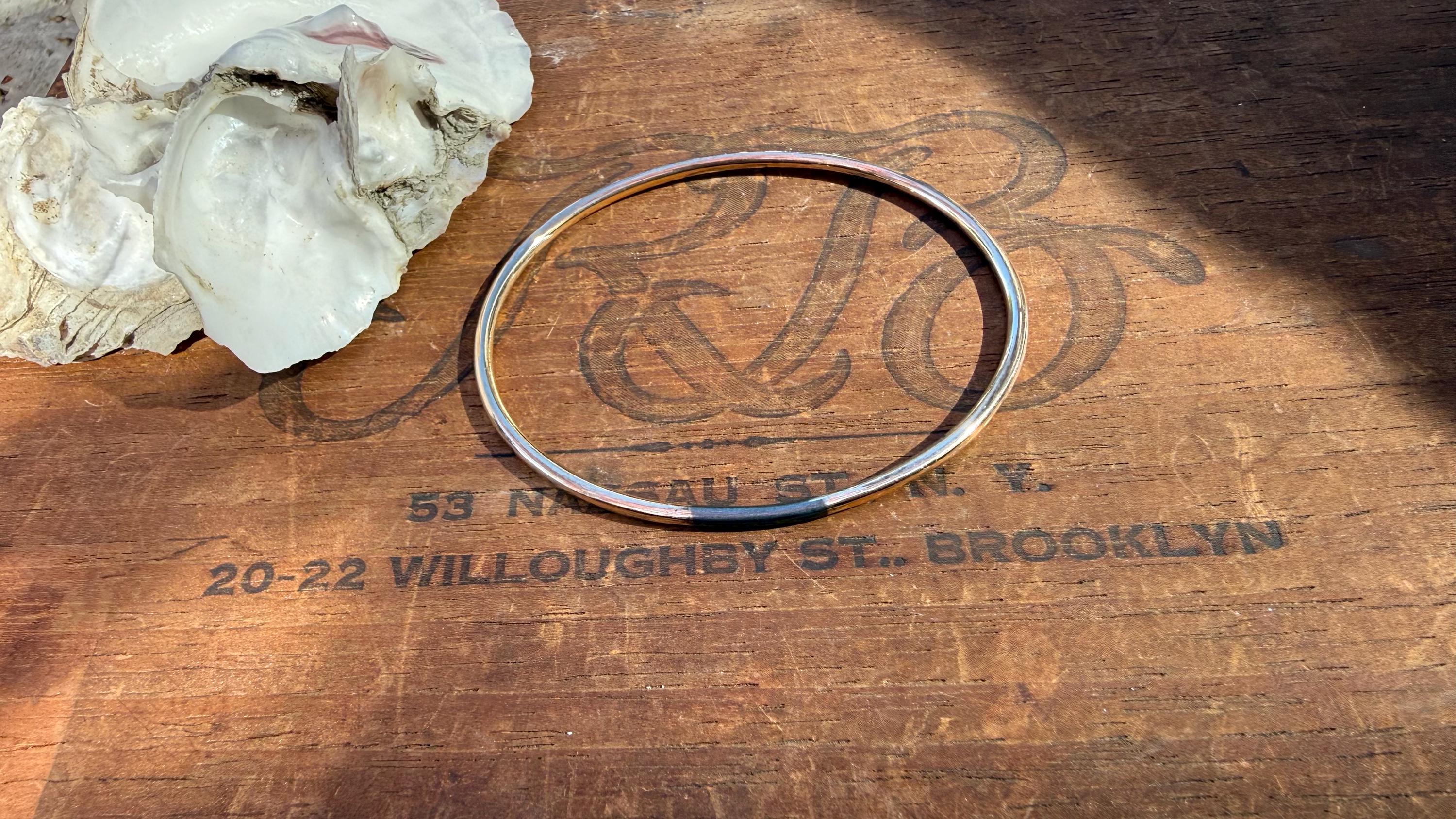 Medium Gauge Fused 14kgf and Blackened Sterling Silver Bangle Oval Bracelet, size 7.5