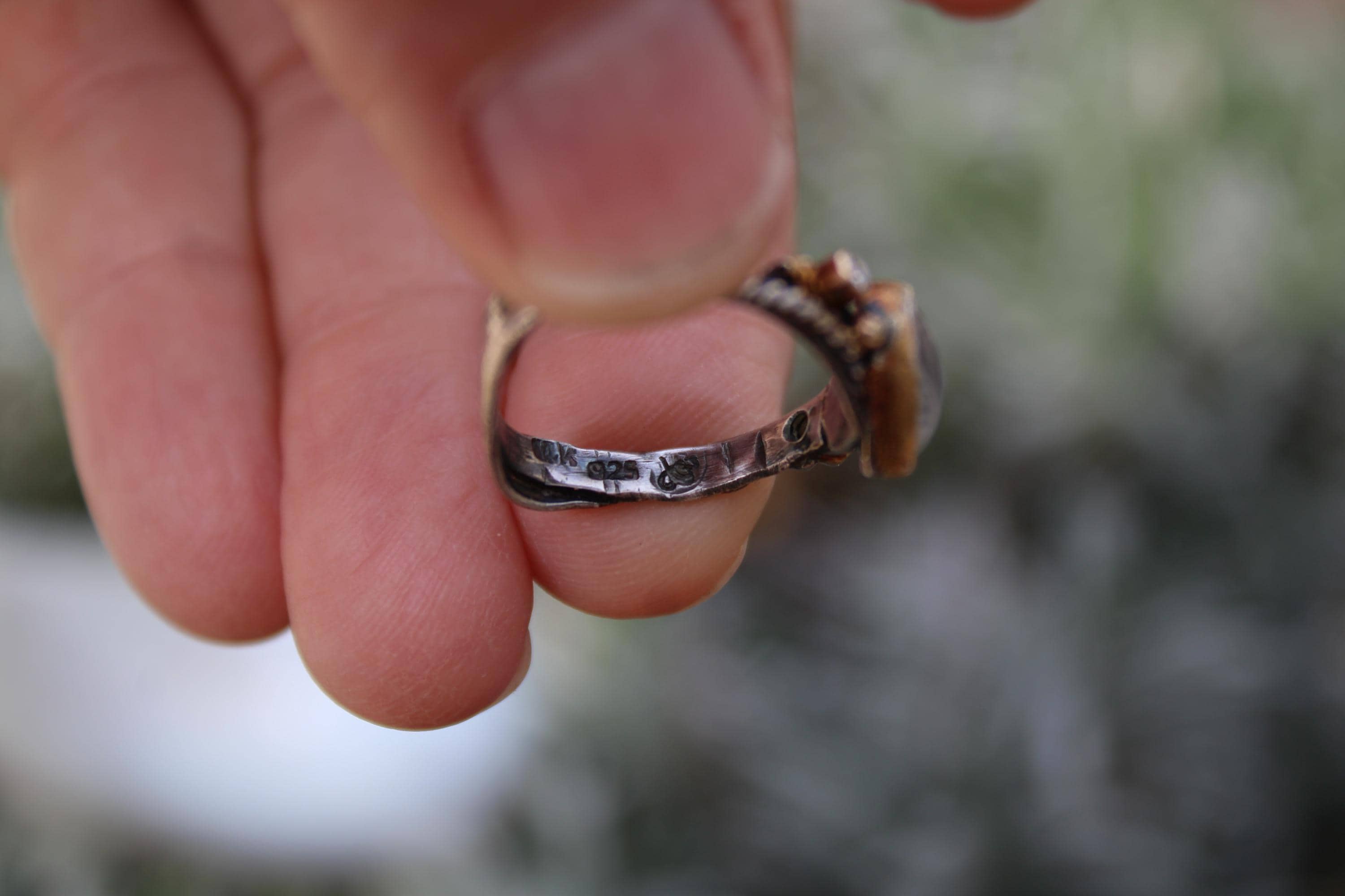 Fused Sterling Silver & 14K+22K Gold with  Flashing Tearsrop Moonstone and 2-2mm Diamonds.