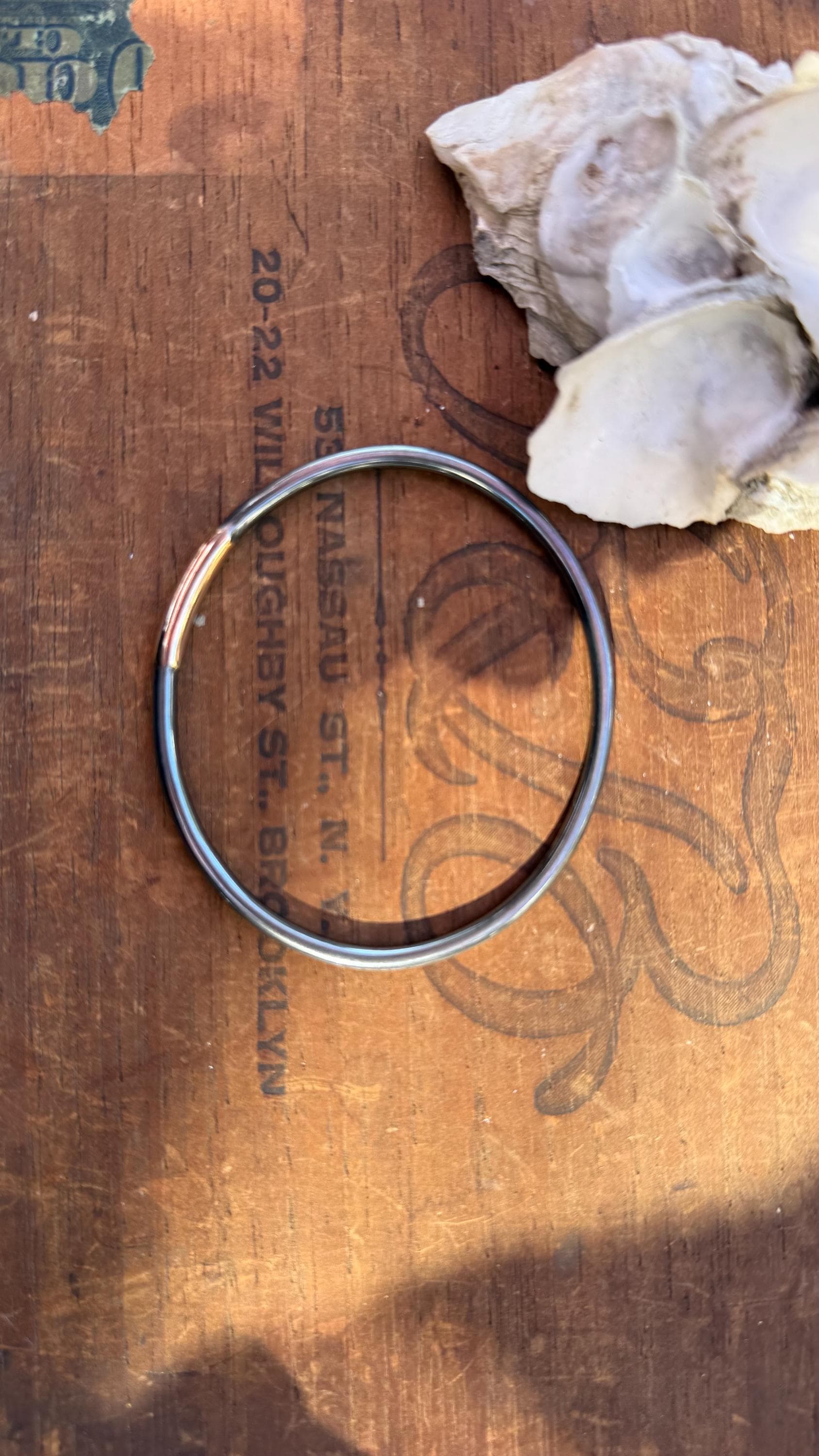 Heavy Gauge Fused Blackened Sterling Silver and 14kgf Bangle Oval Bracelet, size 7.5