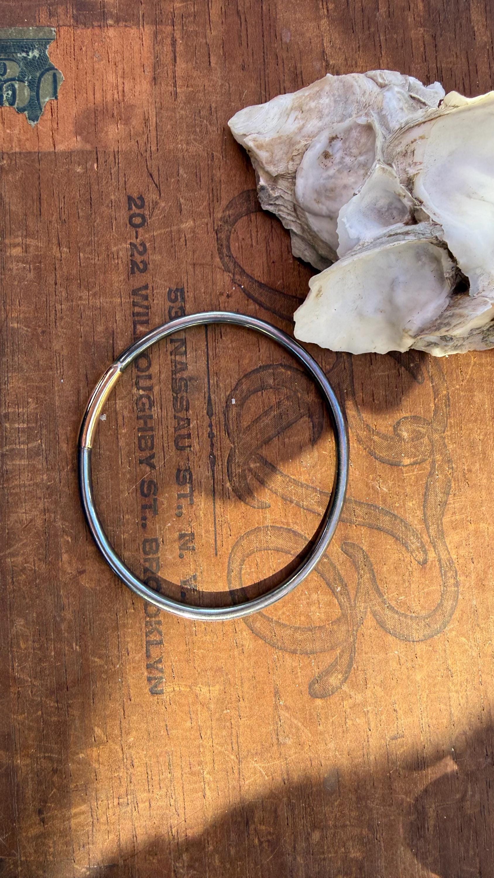 Heavy Gauge Fused Blackened Sterling Silver and 14kgf Bangle Oval Bracelet, size 7.5