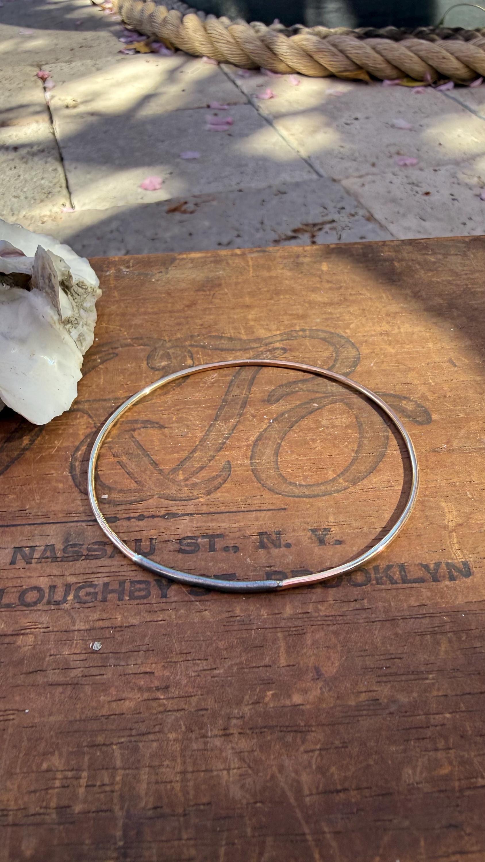 Thin Gauge Fused 14kgf and Blackened Sterling Silver Bangle Oval Bracelet; Size 7 1/2