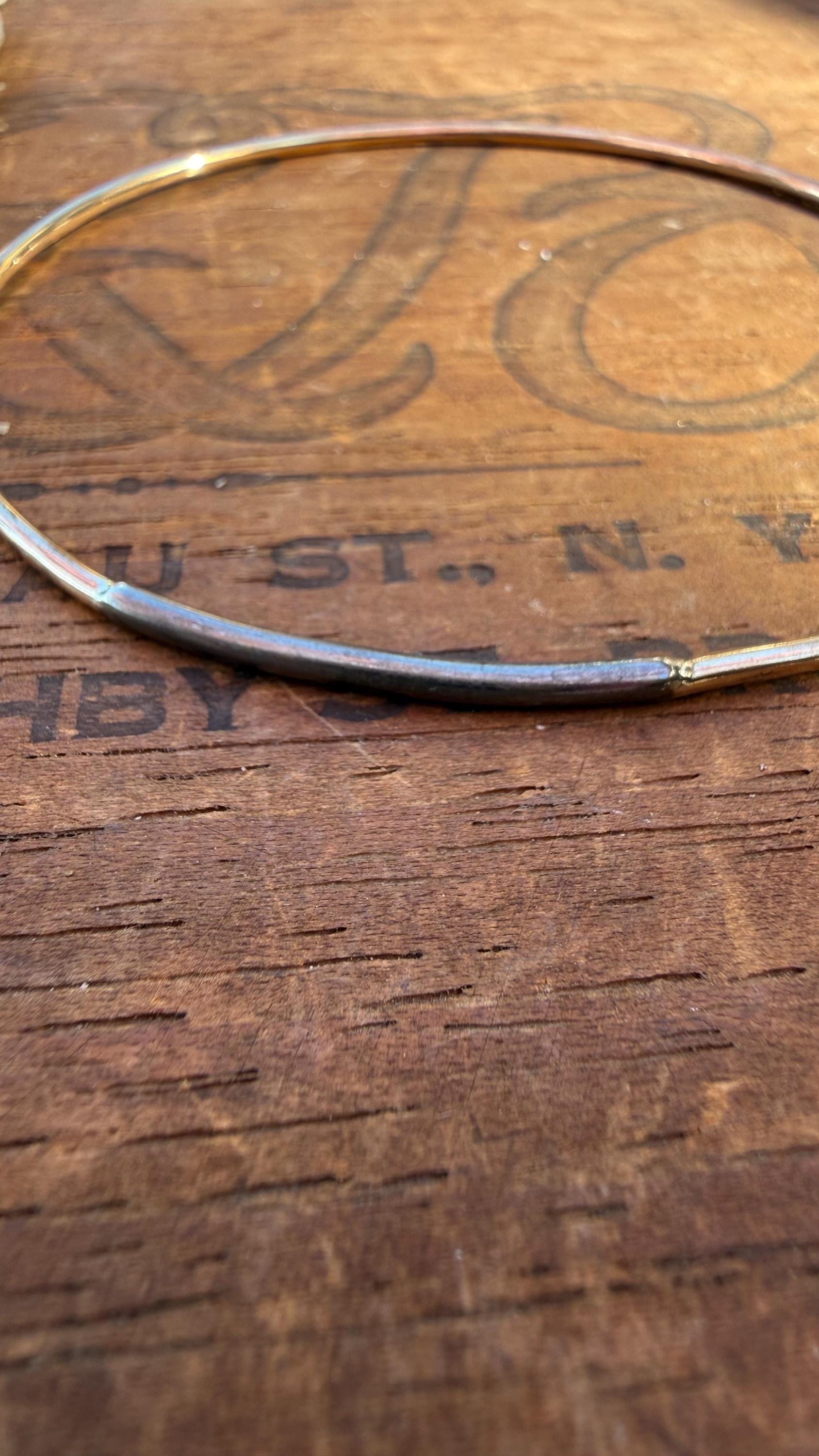Thin Gauge Fused 14kgf and Blackened Sterling Silver Bangle Oval Bracelet; Size 7 1/2